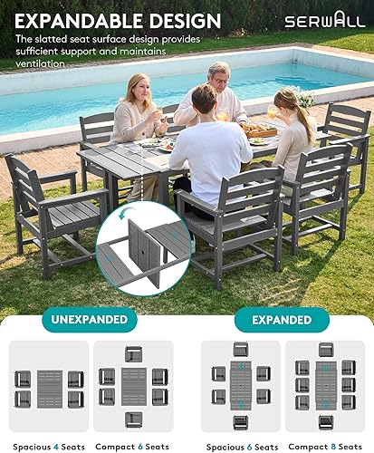 Miniatura 3 de SERWALL Juego de comedor para exteriores de 9 piezas, mesa de comedor expandible de 60 a 83 pulgadas y 8 sillas de polietileno de alta densidad
