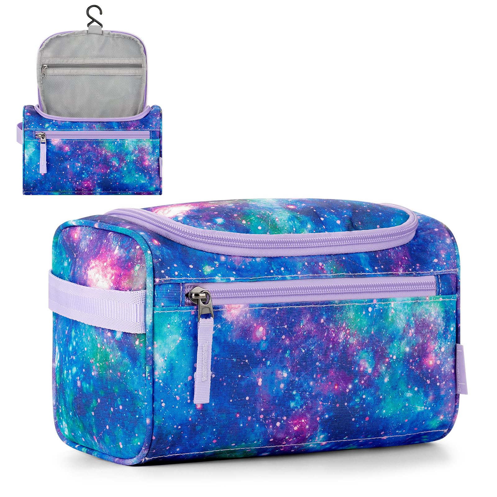 Choco Mocha Kids Toiletry Bag for Girls, Travel Hanging Waterproof Cute Toiletry Bag for Teens Girls Christmas Gifts, Galaxy Purple