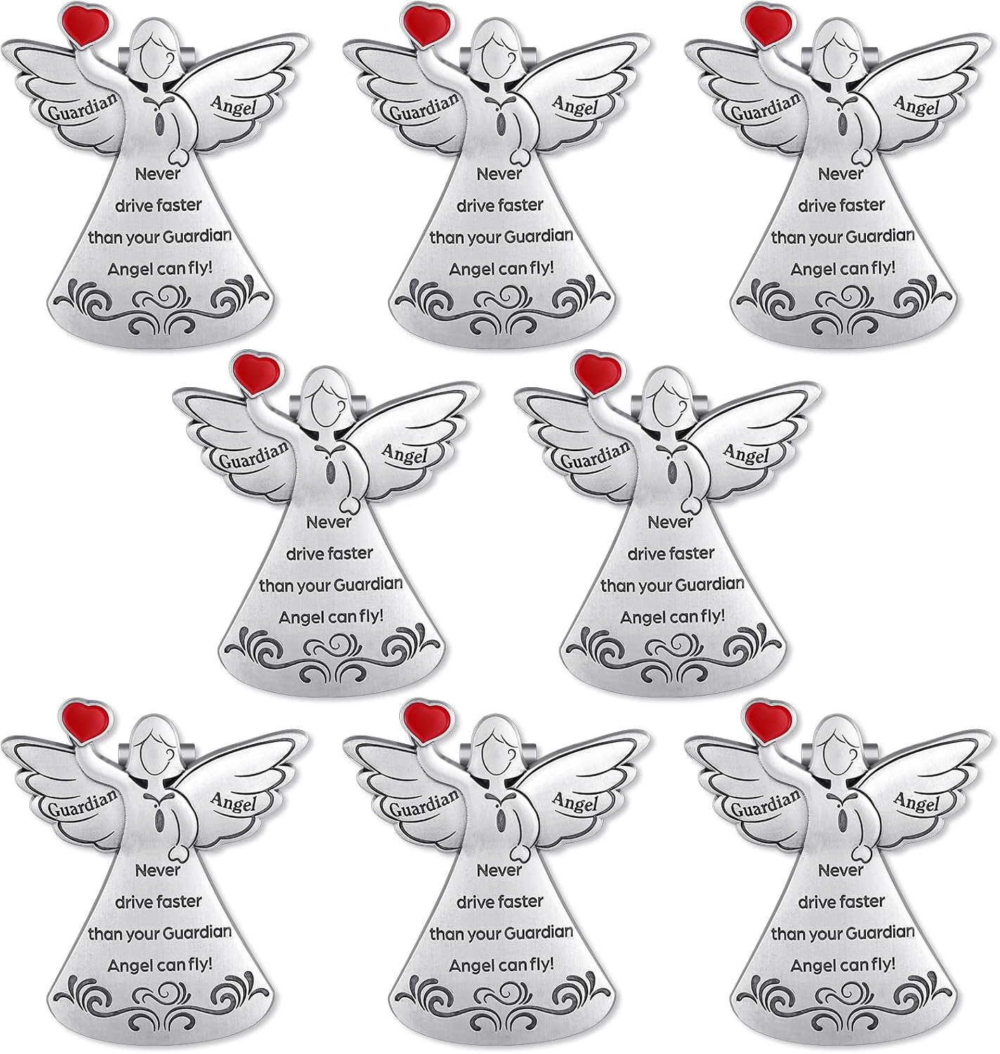 Tallew 8 Pcs Guardian Angel Sun Visor Clip Never Drive Faster Car Accessories Christian Car Visor Clips Religious Gift for Staff, Family, Friend, Driver