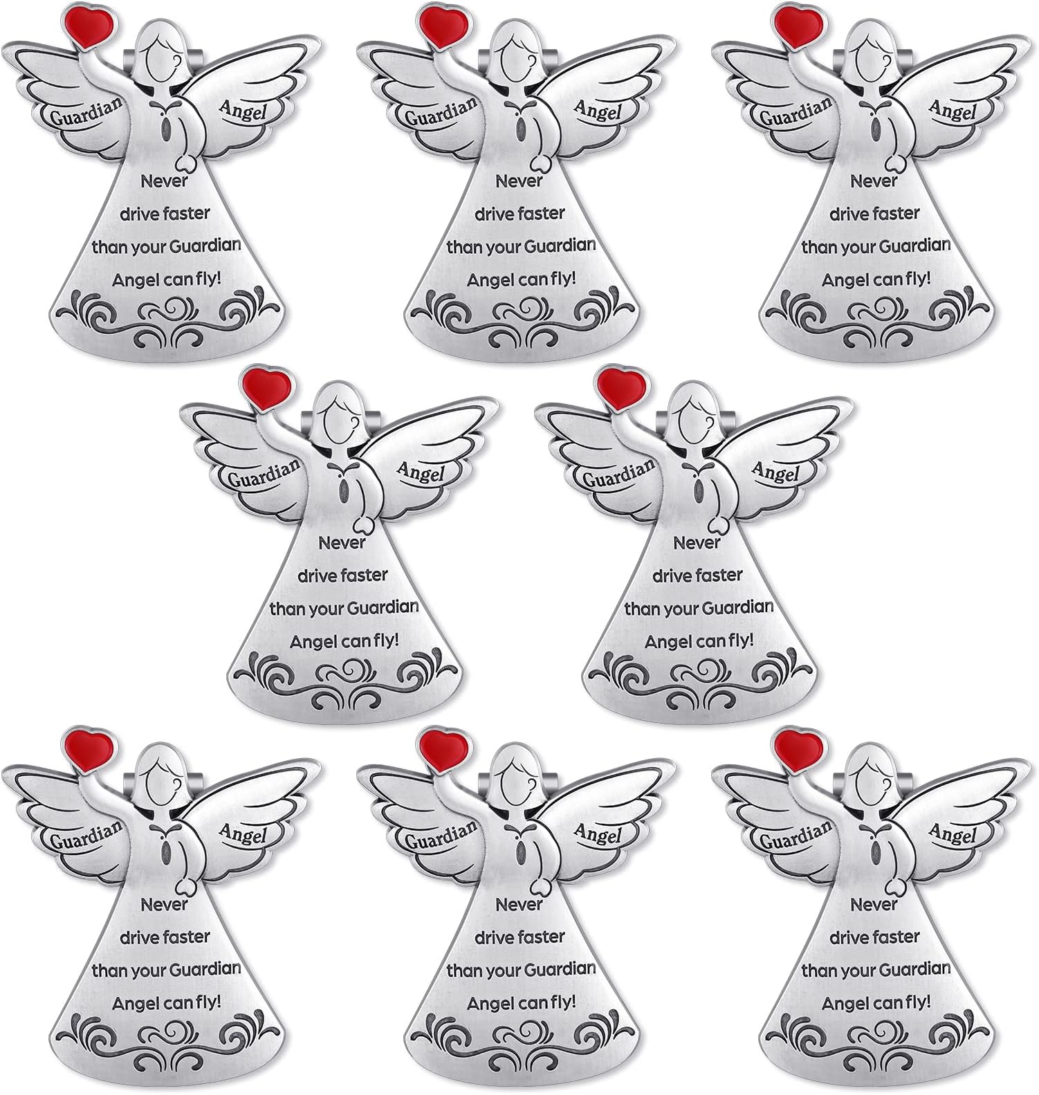 Tallew 8 Pcs Guardian Angel Sun Visor Clip Never Drive Faster Car Accessories Christian Car Visor Clips Religious Gift for Staff, Family, Friend, Driver