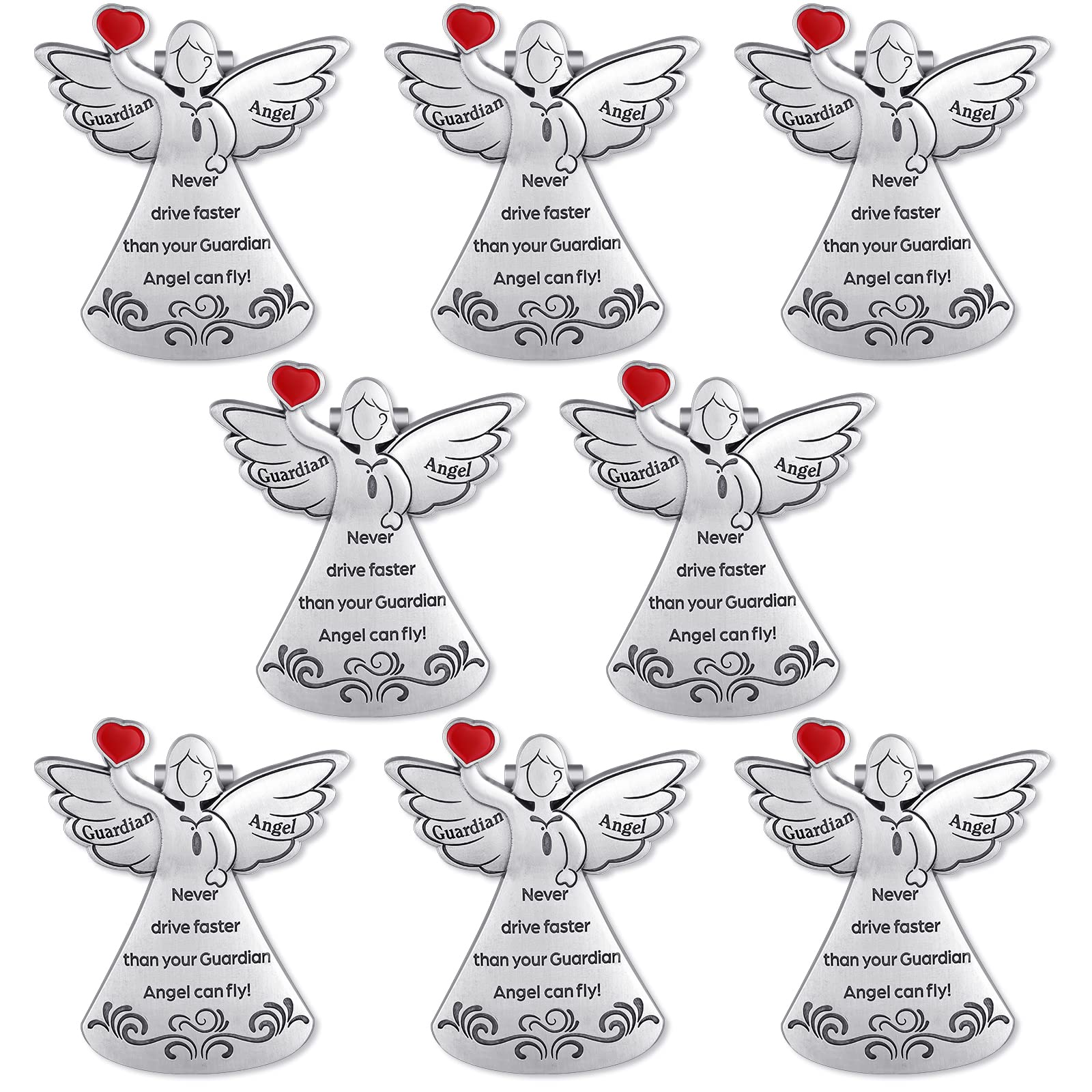 Tallew Guardian Angel Sun Visor Clip (8 Pieces), Alloy Hanging Ornament Decor, Religious Angel Dove Design for Car, Teens Gift