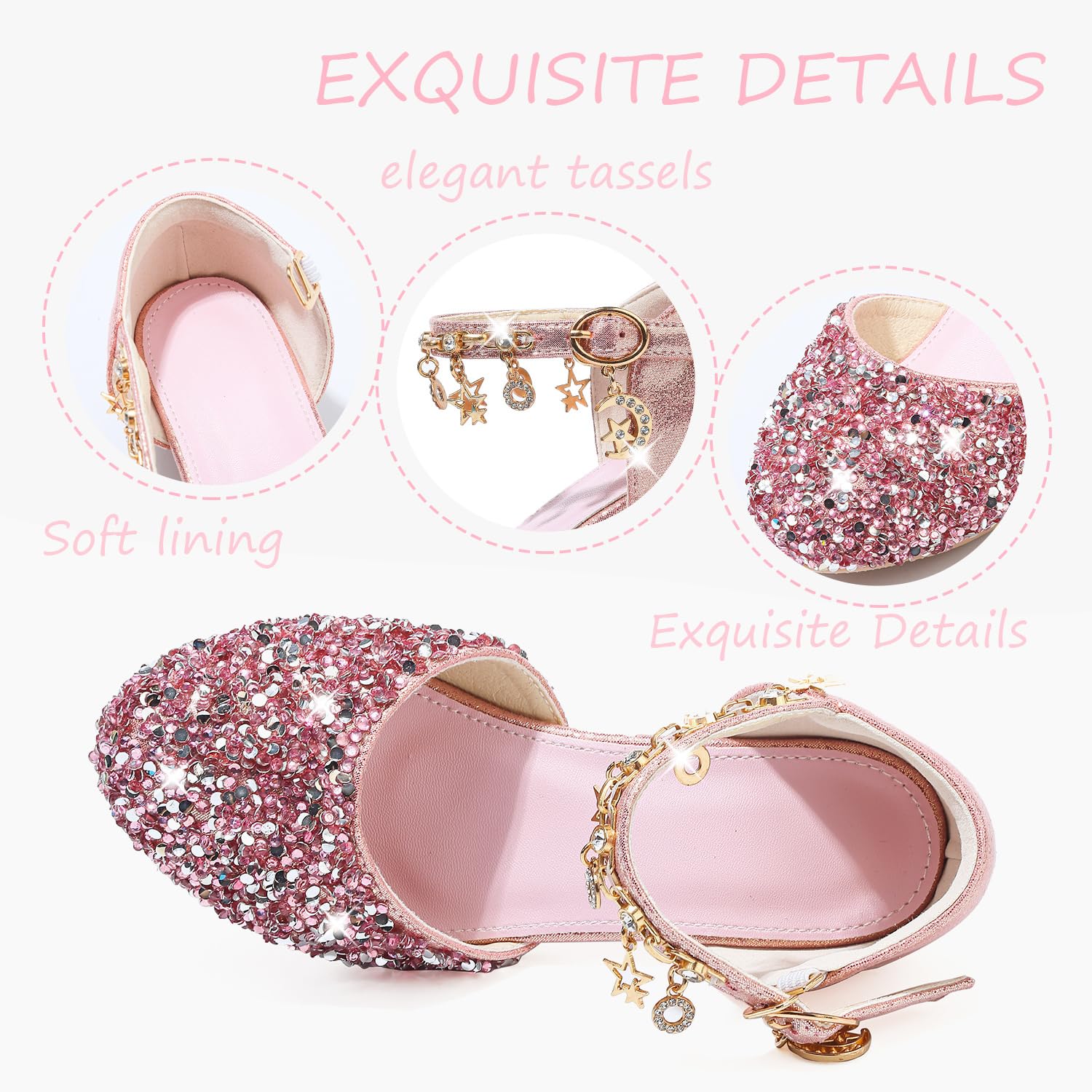 Chaussure Paillettes Princesse Fille Mary Jane Chaussures Talon Enfant Chaussures de Danse Déguisement Cosplay Chaussure Mariage Noël Anniversaire Cérémonie Fête - 4