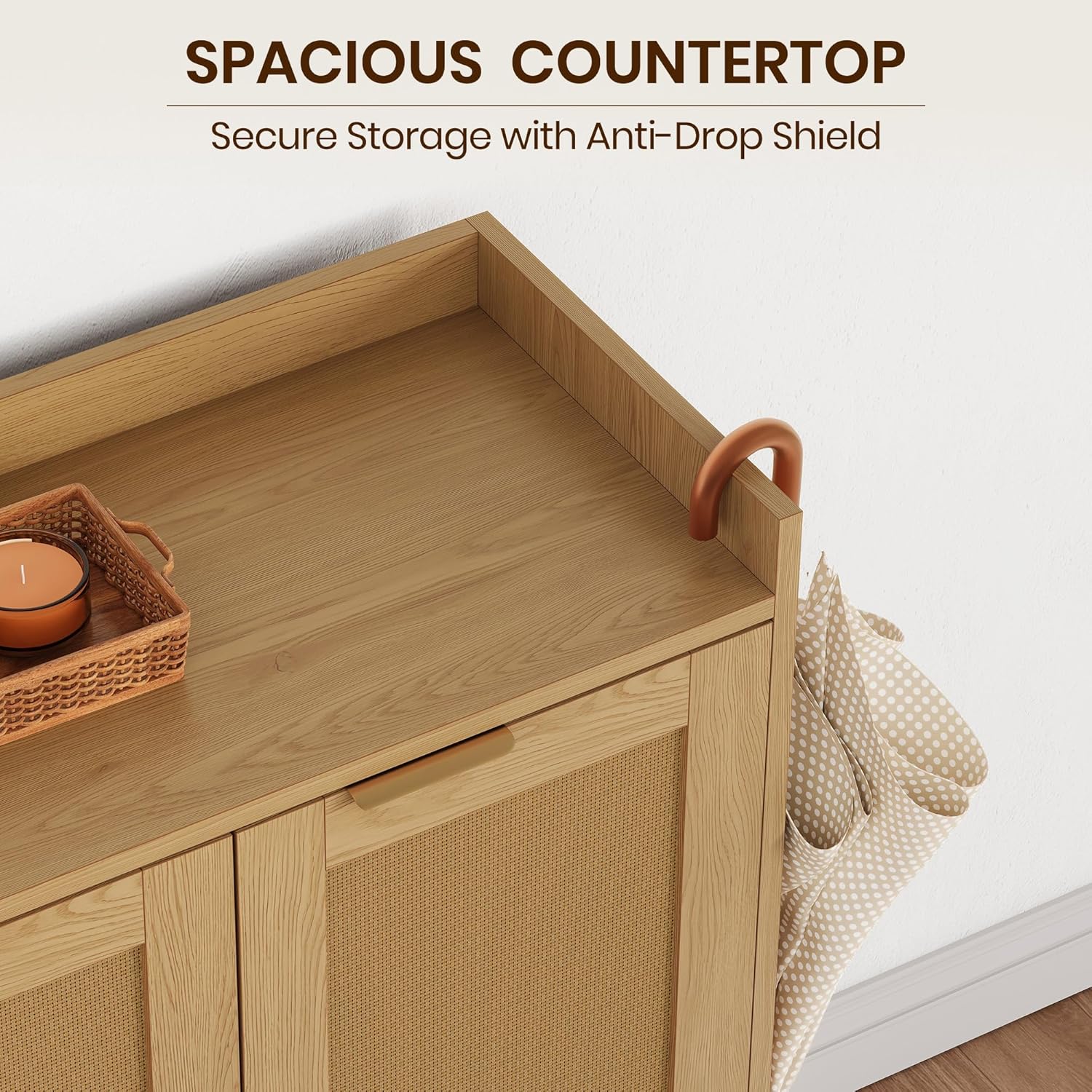 Shoe Cabinet, 41" Tall Rattan Shoe Storage Organizer Cabinet, Adjustable Shelves, 6-Tier Farmhouse Boho Wooden Storage Cabinet for Entryway Hallway Closet Bedroom,Lightoak