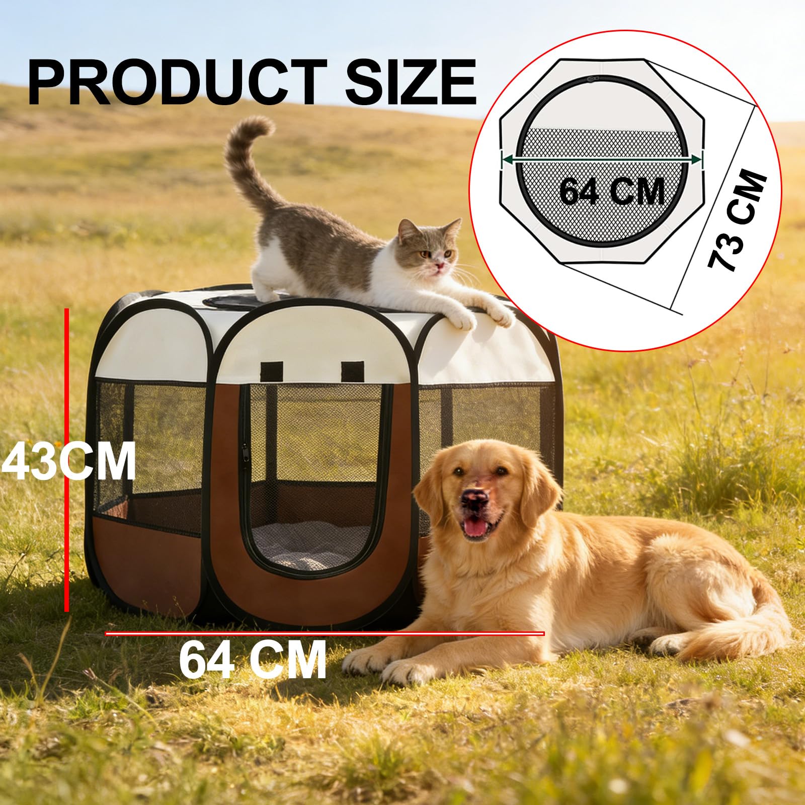Recinto per Cani da Interno, 74x74x43cm Gabbia per Gatti recinto per conigli da interno kennel cane piccolo Box Pieghevole per Cane, Gabbia per Gatto Esterno (rosa + bianco crema, 74x74x43cm)
