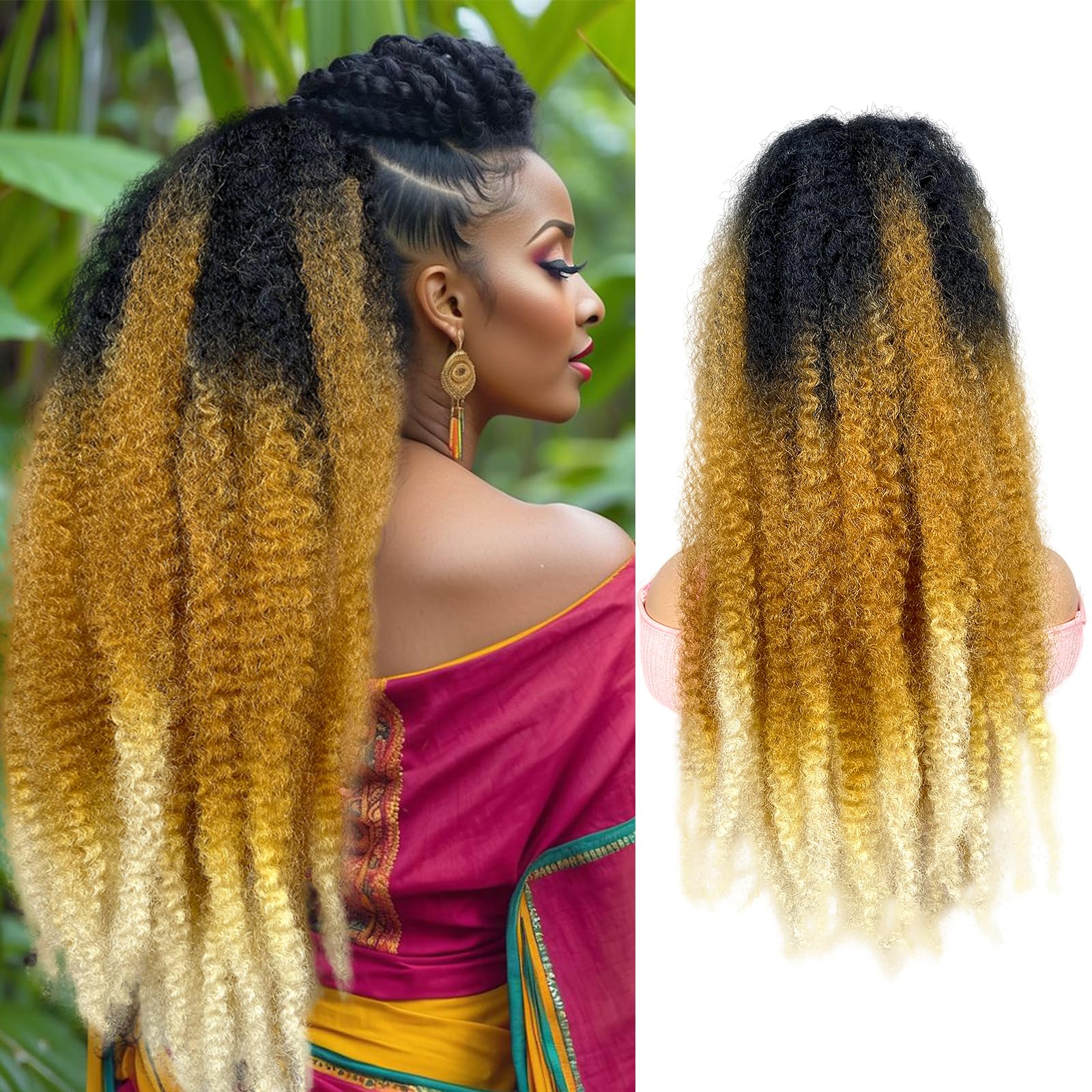 VAVANGA Marley Hair Drawstring Ponytail 24inch Synthetic Braiding Hair Afro Kinky Ponytail Black Brown Blonde Color Pony Tails Hairpiece for Women (