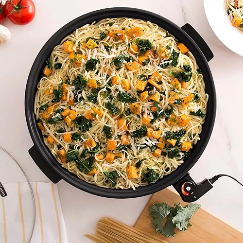 Miniatura 2 de Sartén eléctrica de tamaño familiar, superficie antiadherente de 14 pulgadas + libro de recetas para hamburguesas de pizza, galletas, burritos,