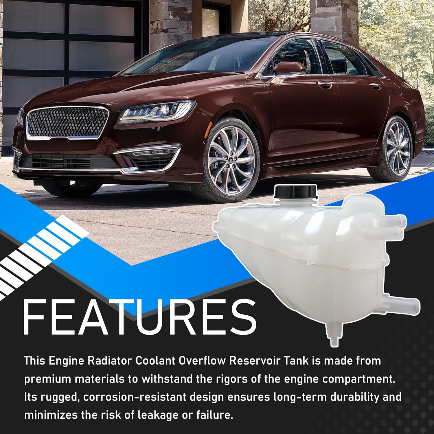 603-316 Engine Radiator Overflow Coolant Reservoir Tank with Cap Compatible with 2013-2020 Ford Fusion Lincoln MKZ Replaces DG9Z-8A080-A HG9Z-8A080-B DG9Z-8100-A DG9Z8A080A HG9Z8A080B