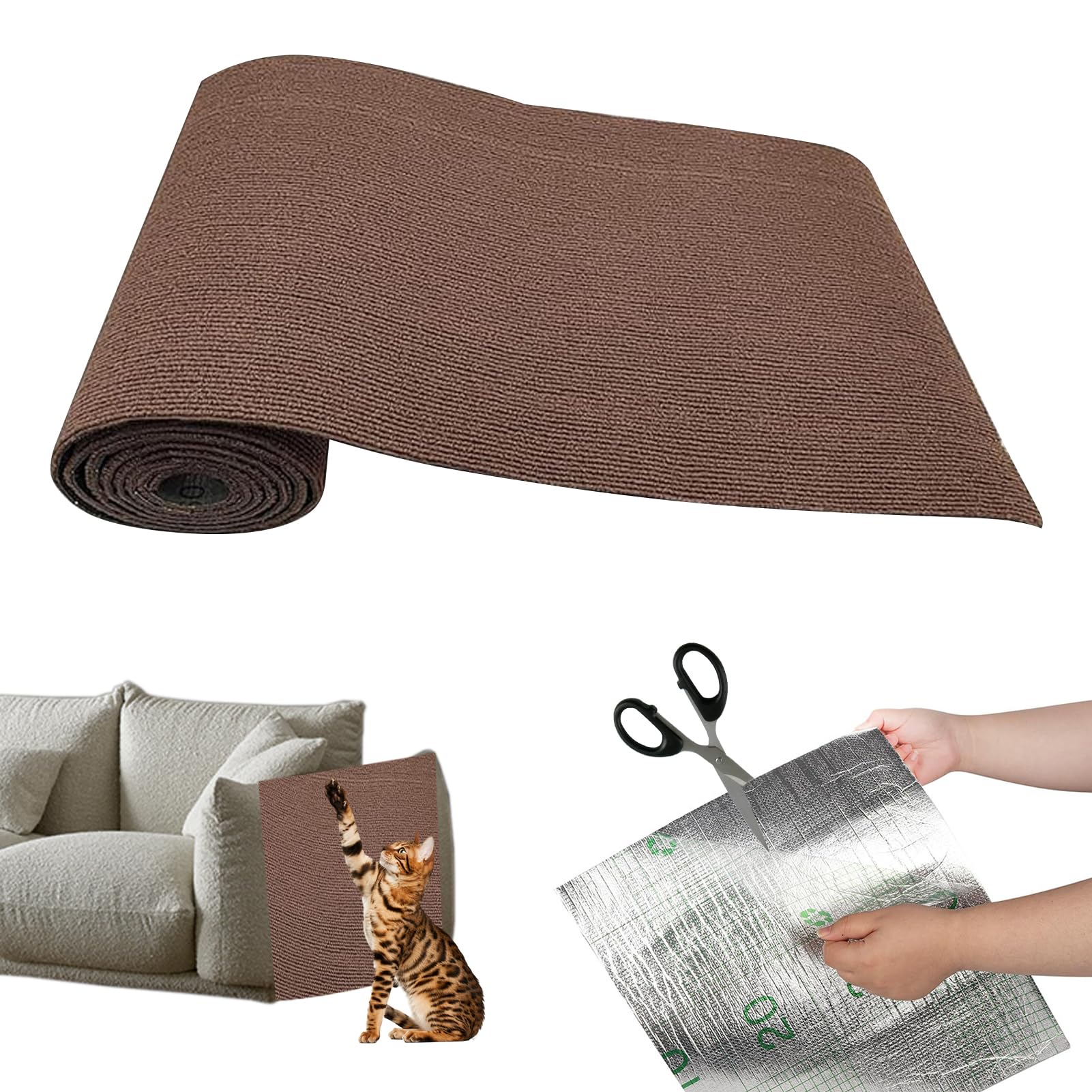40 cm x 300 cm Cat Wall Scratching Mat, Scratch Protection Sofa Cat, Cut to Size Scratching Mat Cats, Self-Adhesive Scratching Mat Cat, DIY Climbing Cat Scratcher, Cat Scratch Protection for Sofa,