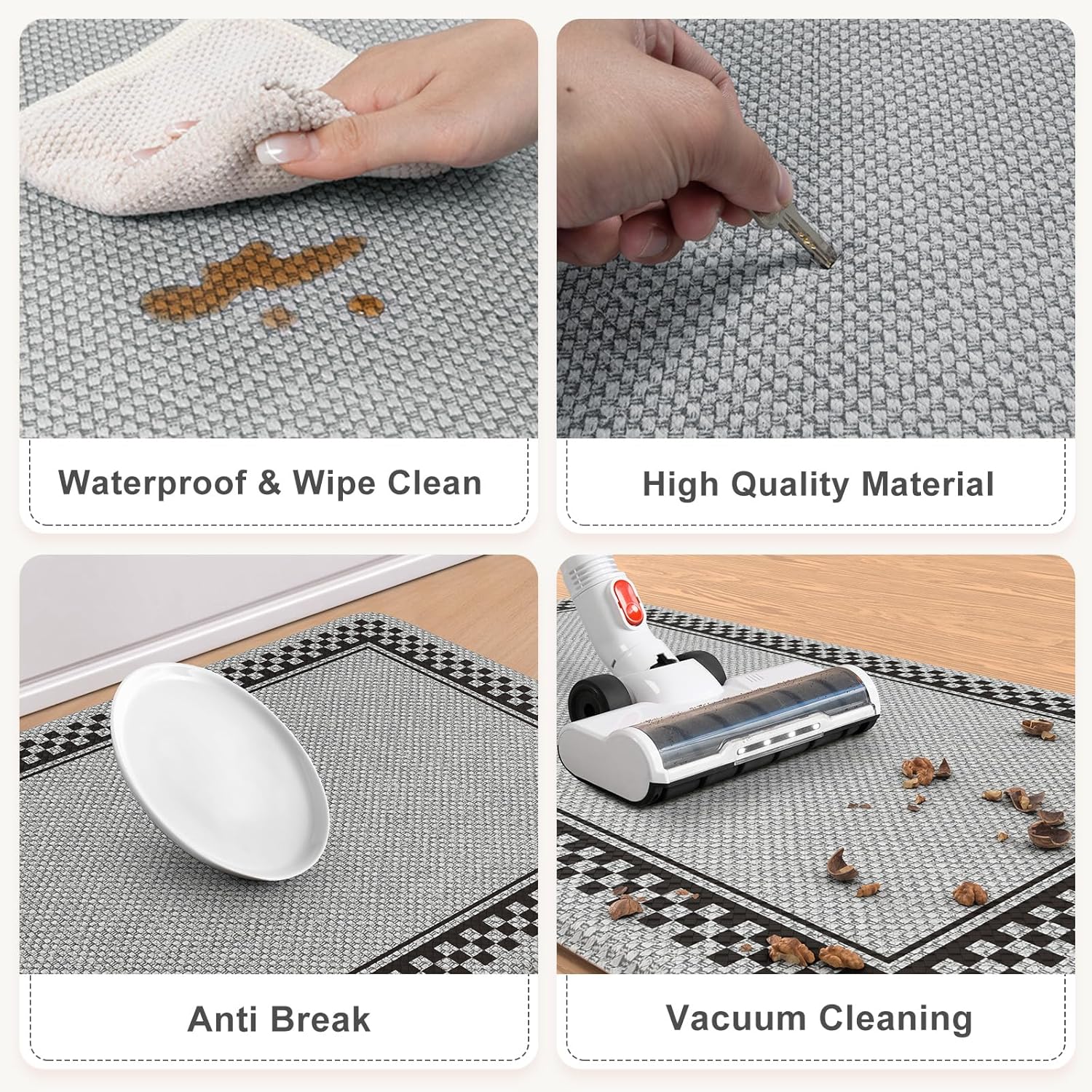 Kitchen Floor Mats Cushioned Anti Fatigue,Kitchen Mats for Floor 2 Piece,Memory Foam Kitchen Rugs Non Slip,Farmhouse Kitchen Rugs for Laundry Bathroom Sink,Grey