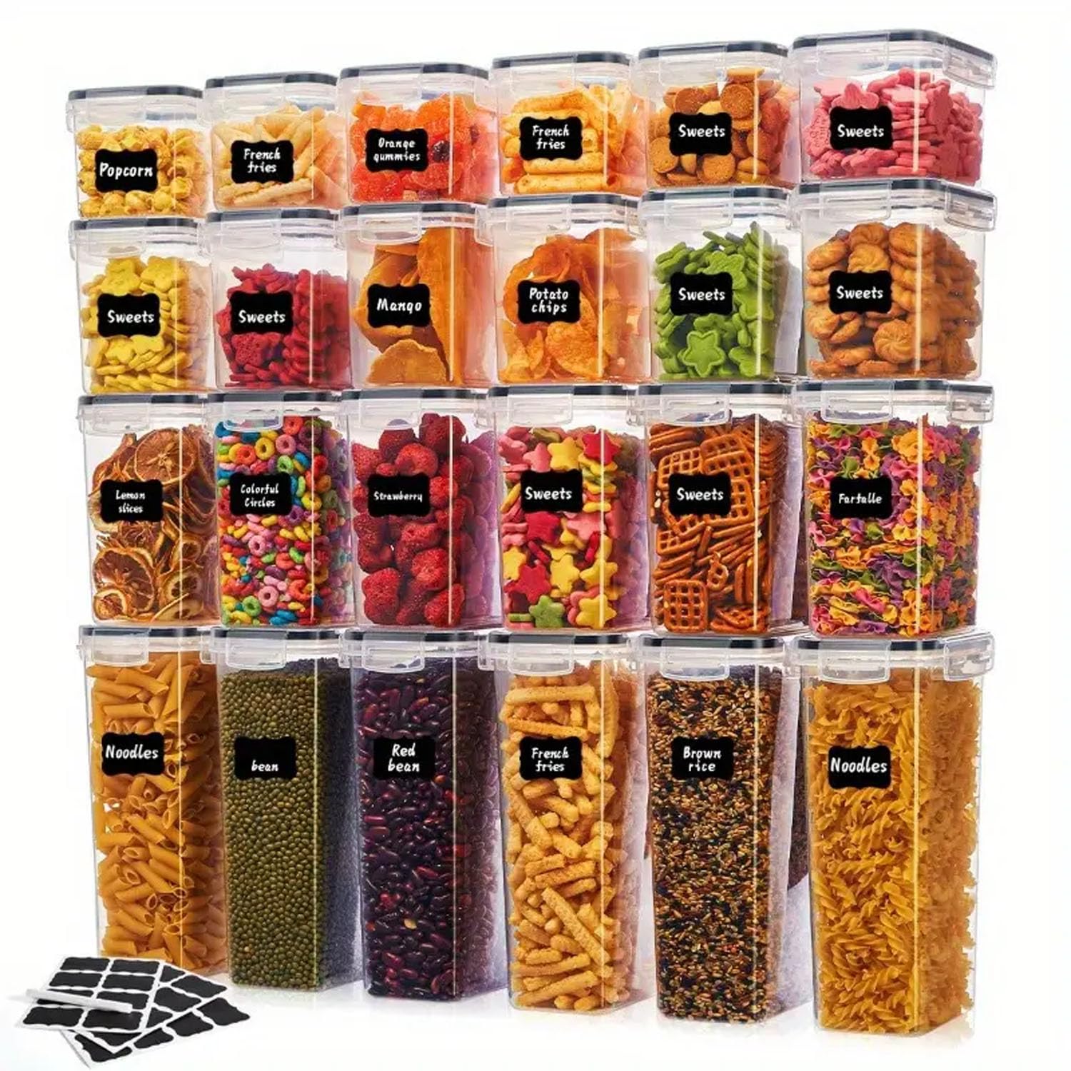 Taylor & Brown 24 Pack Food Storage Containers - 39.2L, Airtight Kitchen Storage BPA-Free Plastic Container for Cereal, Flour, Sugar & Baking Supplies with 20 Labels