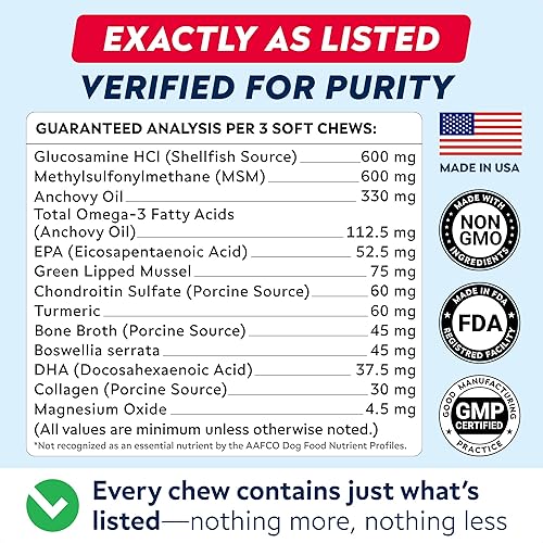Miniatura 41 de Golosinas de glucosamina para perros – Suplemento para articulaciones con aceite de pescado omega-3 – condroitina, MSM – Masticables de movilidad
