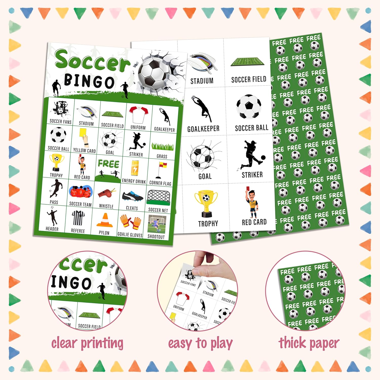 Soccer Bingo Game, Soccer Party Bingo Cards for Adults, Sports Parties Supplies, Birthday Party Favors for 24 Players, 01