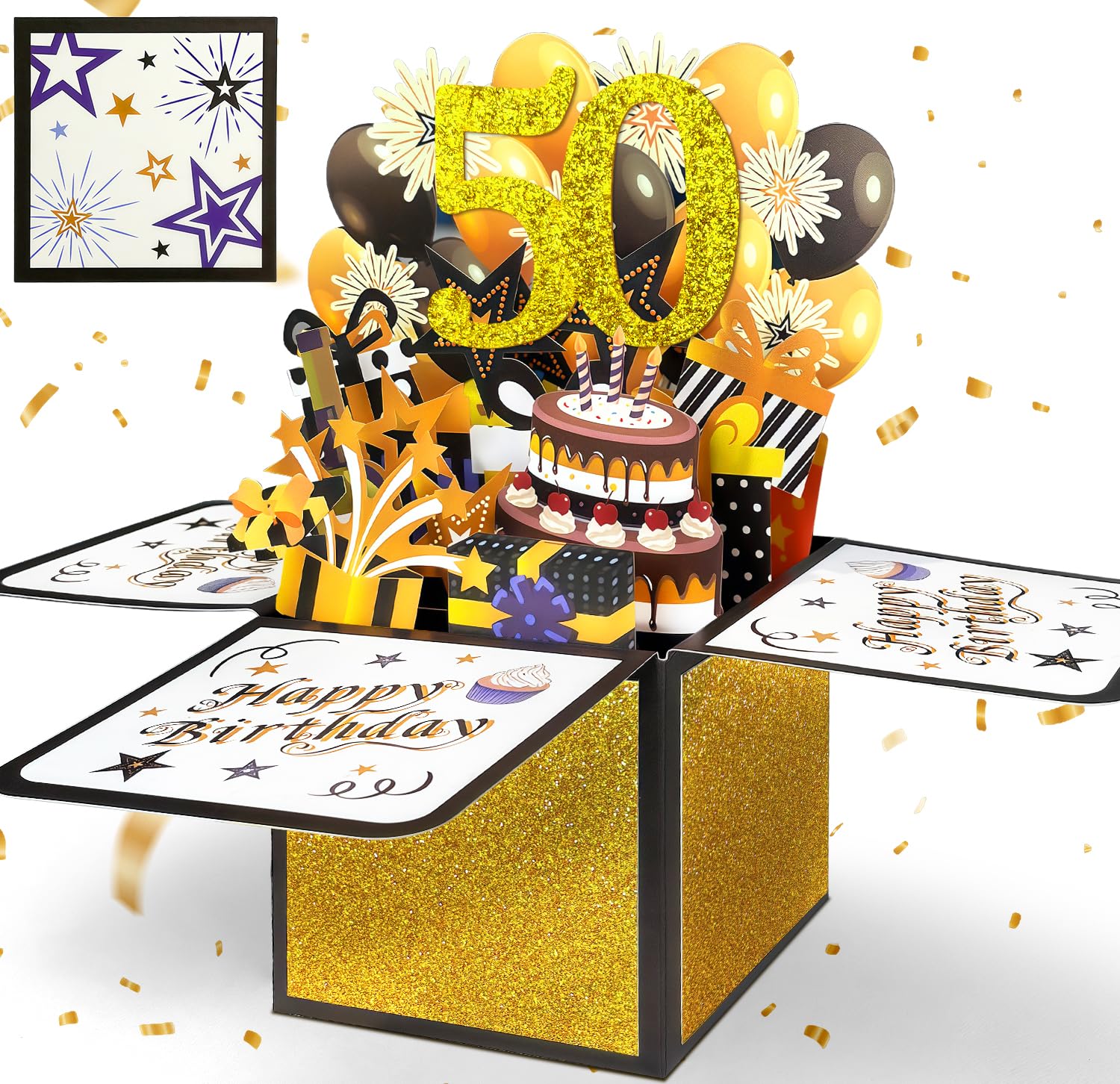 YianHien 50th Birthday Card for Men, 3D Pop Up Birthday Greeting Cards for Husband Brother Male & Female Friend, Black Gold 50th Happy Birthday Decorations Gifts for Him Her Women โ image 1