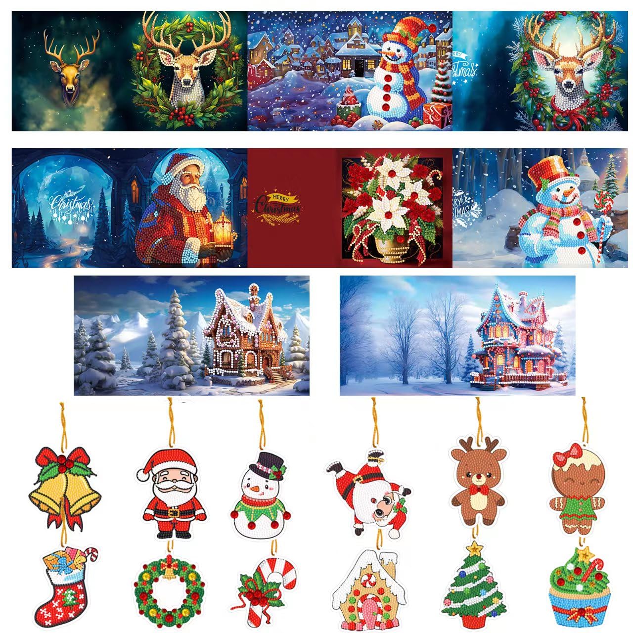 ycyingcheng 5D Rhinestone Christmas Greeting Cards, Diamond Painting Xmas Cards with Postcard, 5D DIY Cross Stitch Kit for Friends Family โ image 1