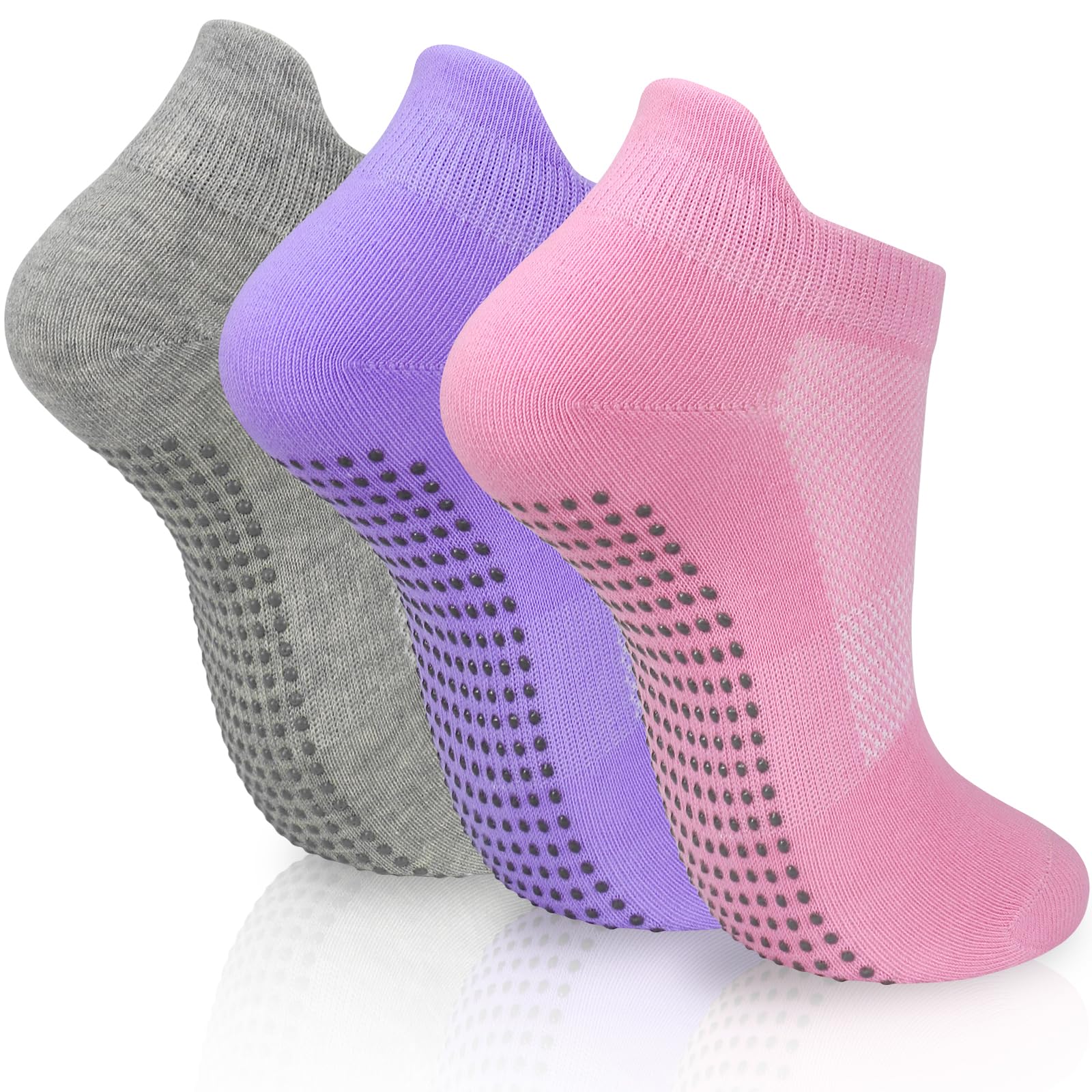 Smlper 3 Pairs Yoga Socks for Women with Grips,Non Slip Trainer Ankle Socks for Ballet, Pilates, Hospital, Home, Dance,Barre