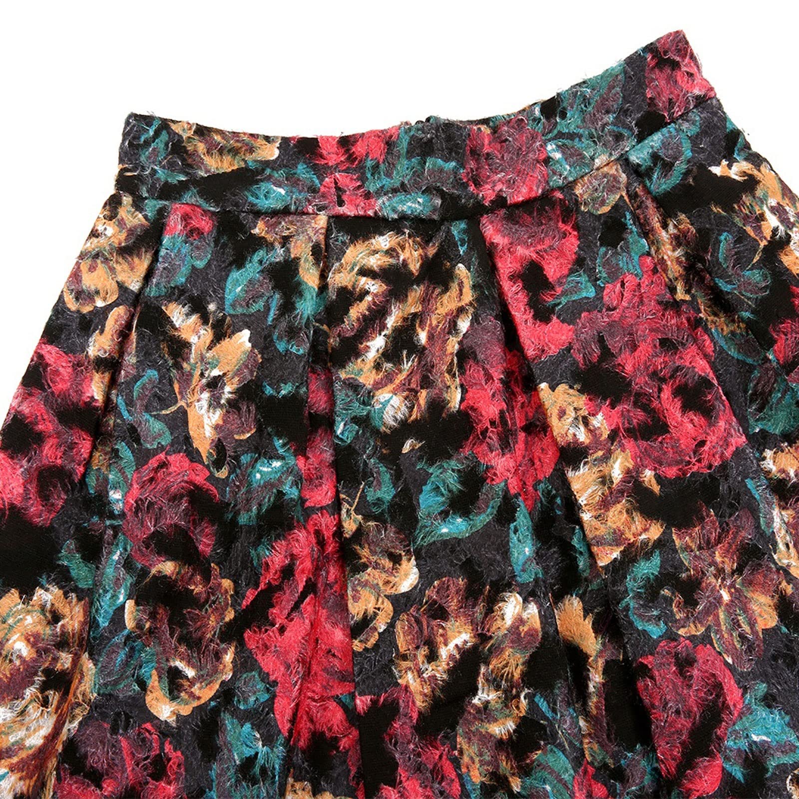 Falda vintage de lana con flores de cintura alta, elegante, plisada, para primavera, otoño