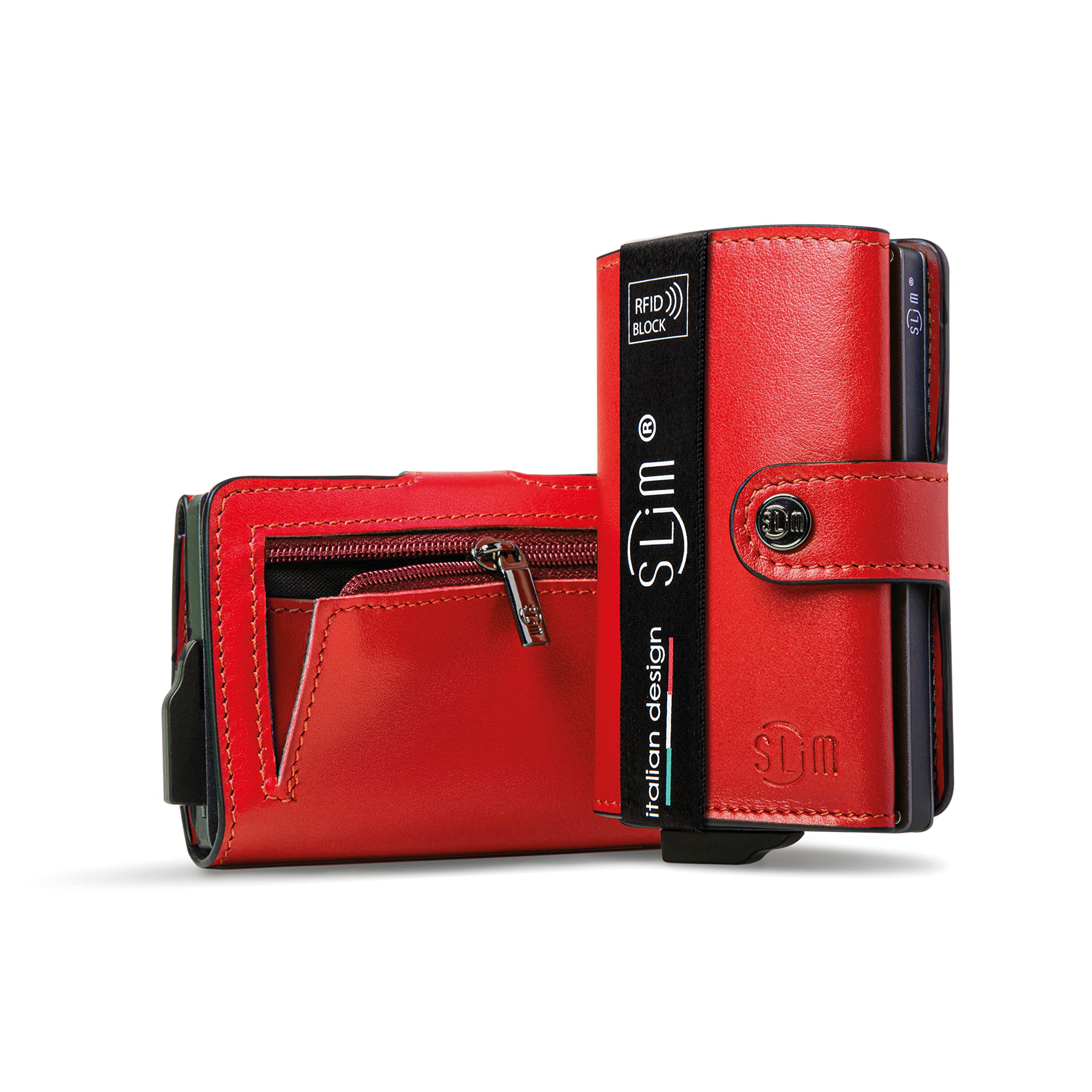 SLim Porta Carte di Credito Schermato Portafoglio Uomo Rfid Portatessere Anticlonazione Donna Portacarte Uomo (Rosso, Con Zip)
