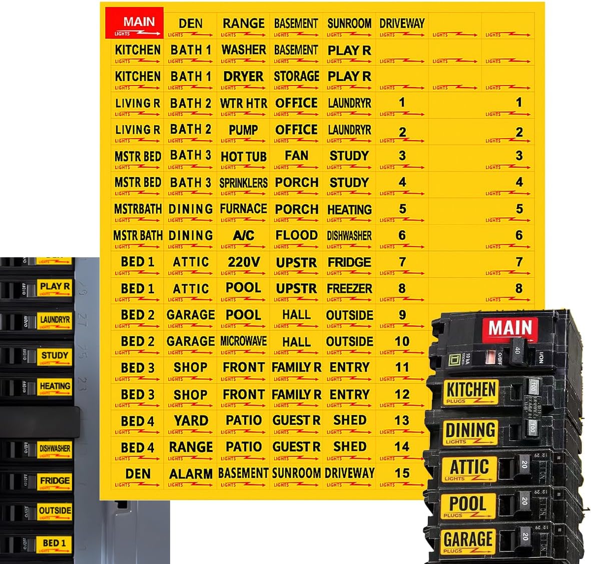 Premium Durable Circuit Breaker Labels, Electrial Panel Labels,129 Waterproof Fuse Box Stickers, Easy to Read and Install (Yellow, 1)