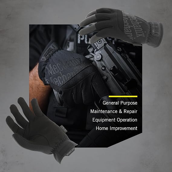 Mechanix Wear FastFit Tactical Gloves - Heavy Duty Lightweight Multipurpose Gloves - Flexible Grip & Reinforced Palm - Touchscreen Capable - Small - Covert Black