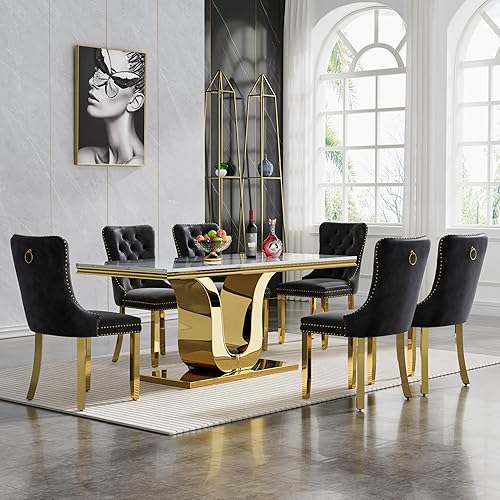 Miniatura 20 de Juego de mesa de comedor de mármol sintético blanco plateado de 70 pulgadas para 4, 5 piezas rectangulares de cocina con base de acero inoxidable en