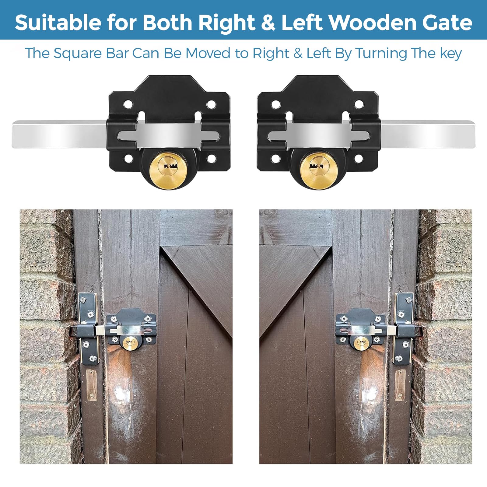 Verrou de Sécurité Porte, Serrure de Porte Double Face 70 mm, Barre Transverse + Clé Mécanique, Double Ouverture Intérieur et Extérieur, Convient pour Cour, Jardin, Porte de Terrasse, 5 Clés Incluses
