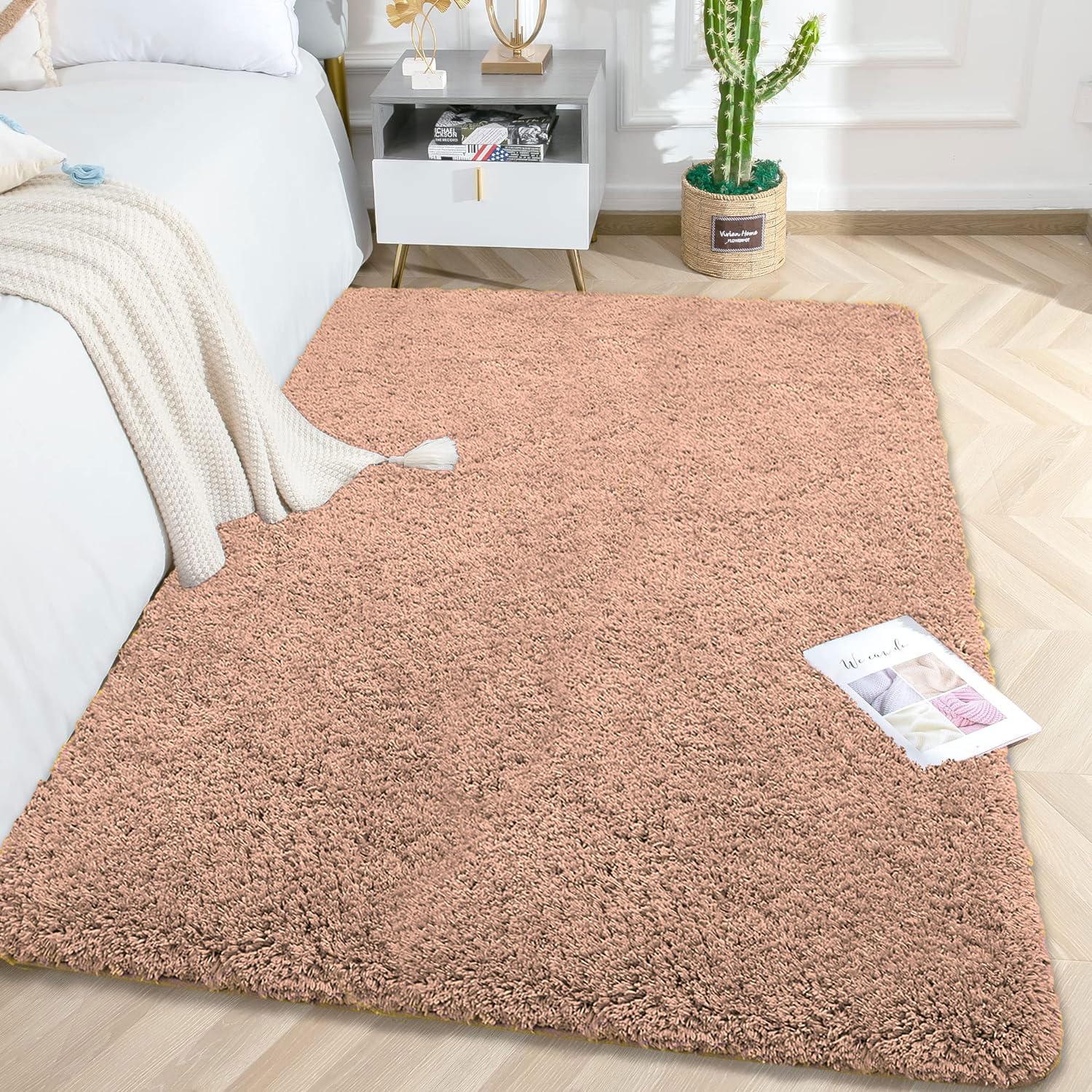 LUXE HOME INTERNATIONAL Carpet Super Soft Anti Slip Vegas Rectangular Rugs For Bedroom,Livingroom(Peach,4X6 Feet)
