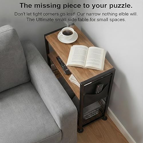 Miniatura 12 de Mesa auxiliar delgada con almacenamiento, mesas auxiliares delgadas de 3 niveles para espacios pequeños, mesa auxiliar estrecha mesita de noche
