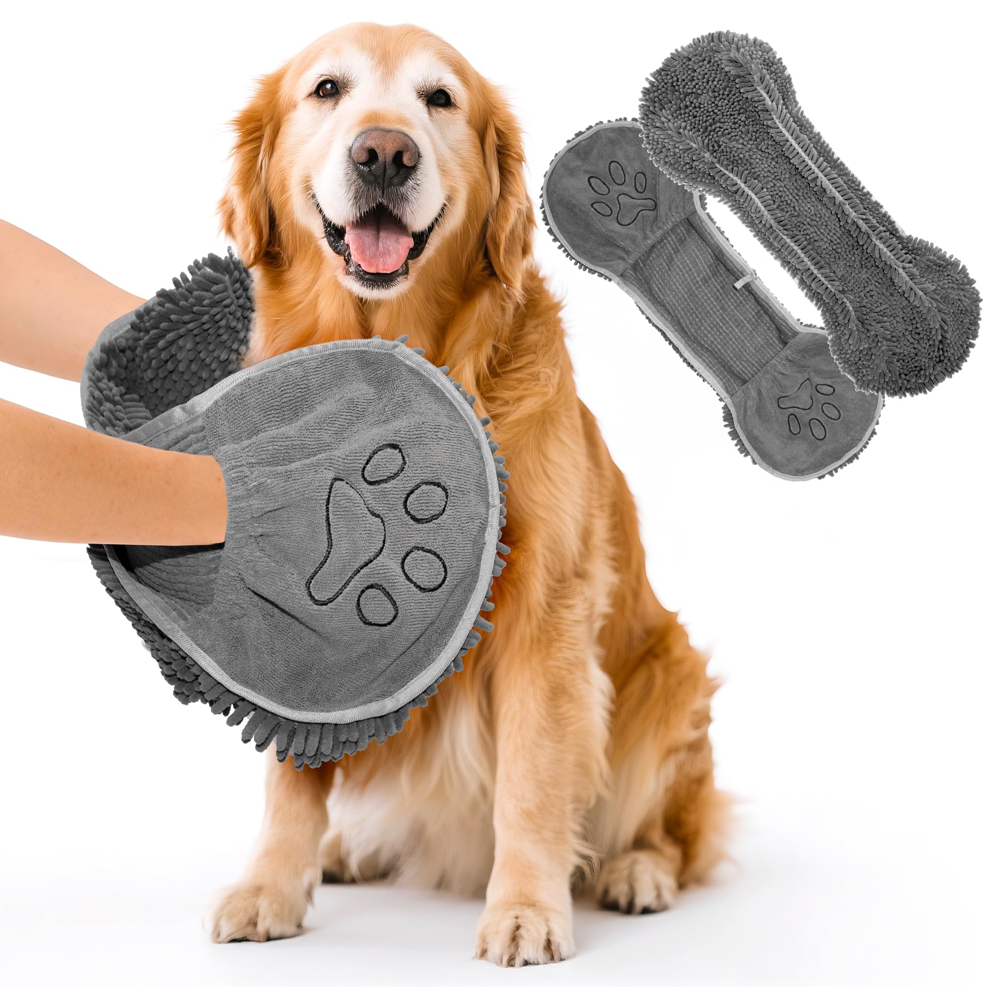 LaodifangYPL Dog Towels for Fast Drying Plush Shammy Towel with Dual Hand Pockets and Elastic - Super Absorbent Microfiber and Machine Washable for Dogs Cats and Other Pets,32Inch X 14Inch,- Grey-image-10