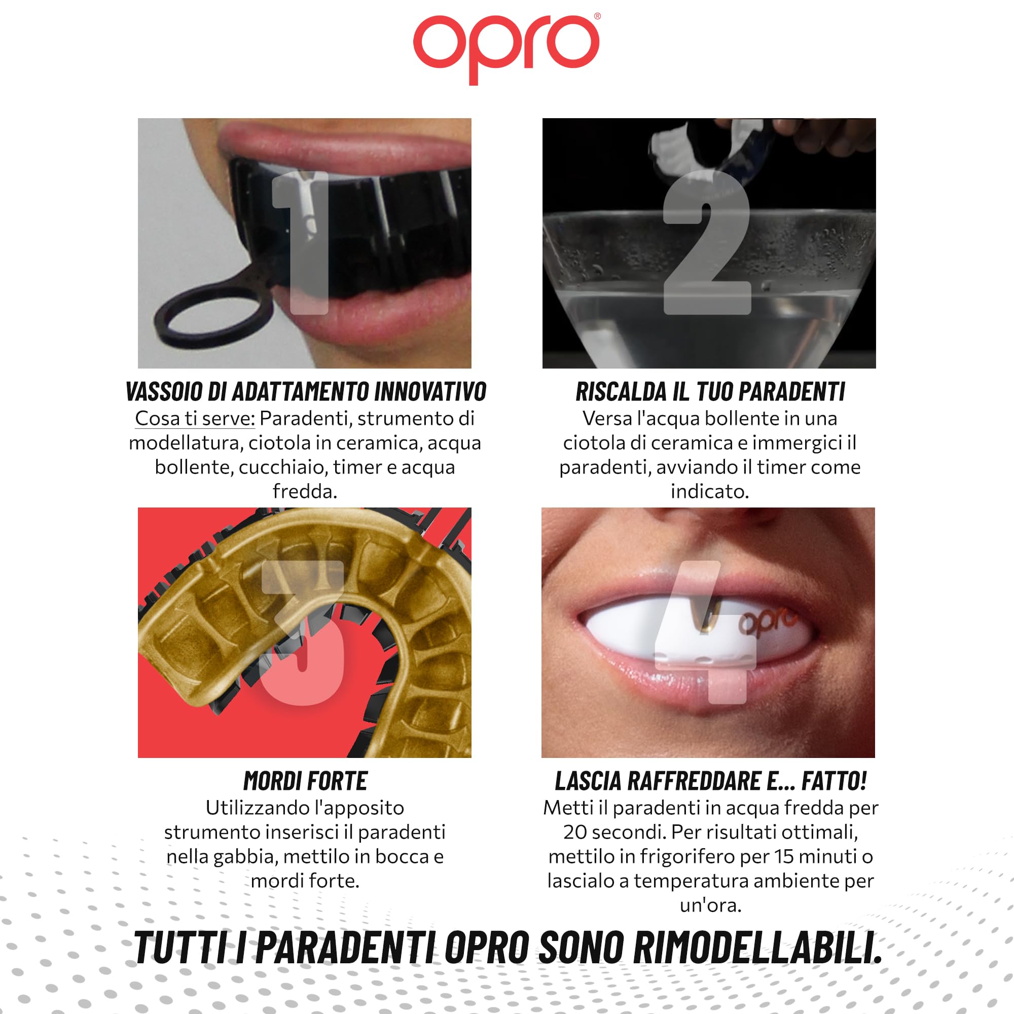 OPRO Paradenti Livello Oro – Aderenza Ottimale – Paradenti per Boxe, MMA, Rugby, Hockey – Protezione Dentale per Adulti e Bambini – Facile da Modellare – Con Garanzia Dentale