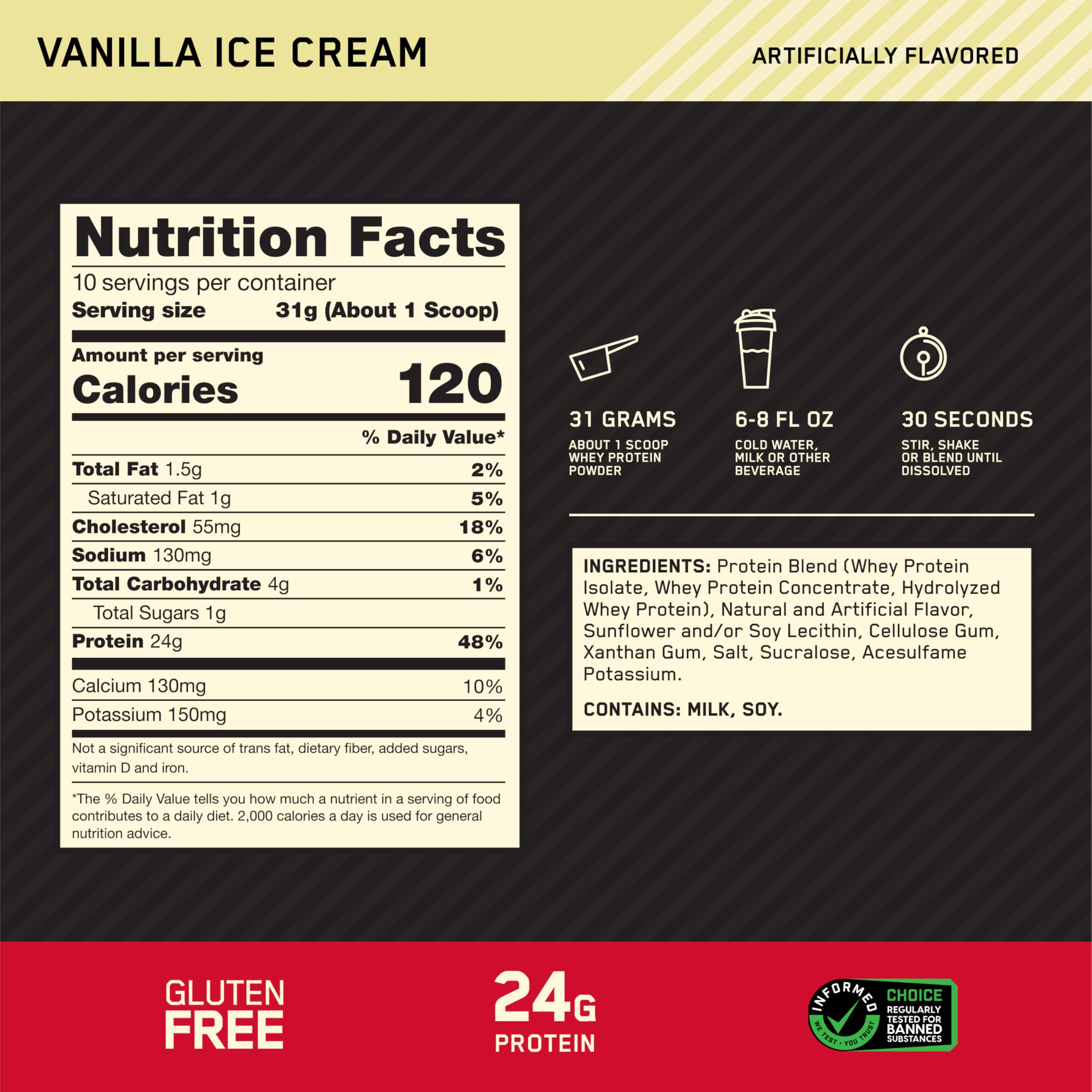 Optimum Nutrition Gold Standard 100% Whey Protein Powder, Vanilla Ice Cream, 0.68 Pound (Pack of 1)
