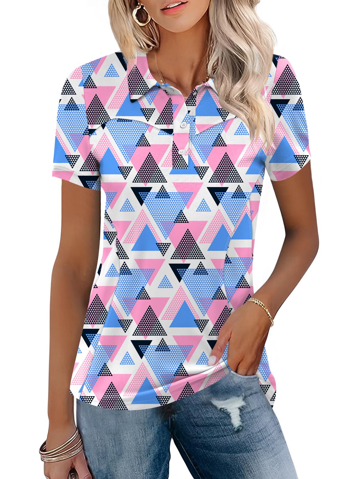 TFSDOD Womens Golf Polo Shirts Collared Short Sleeve T Shirt Lightweight Moisture Wicking Polo Casual 3 Buttons Outfits