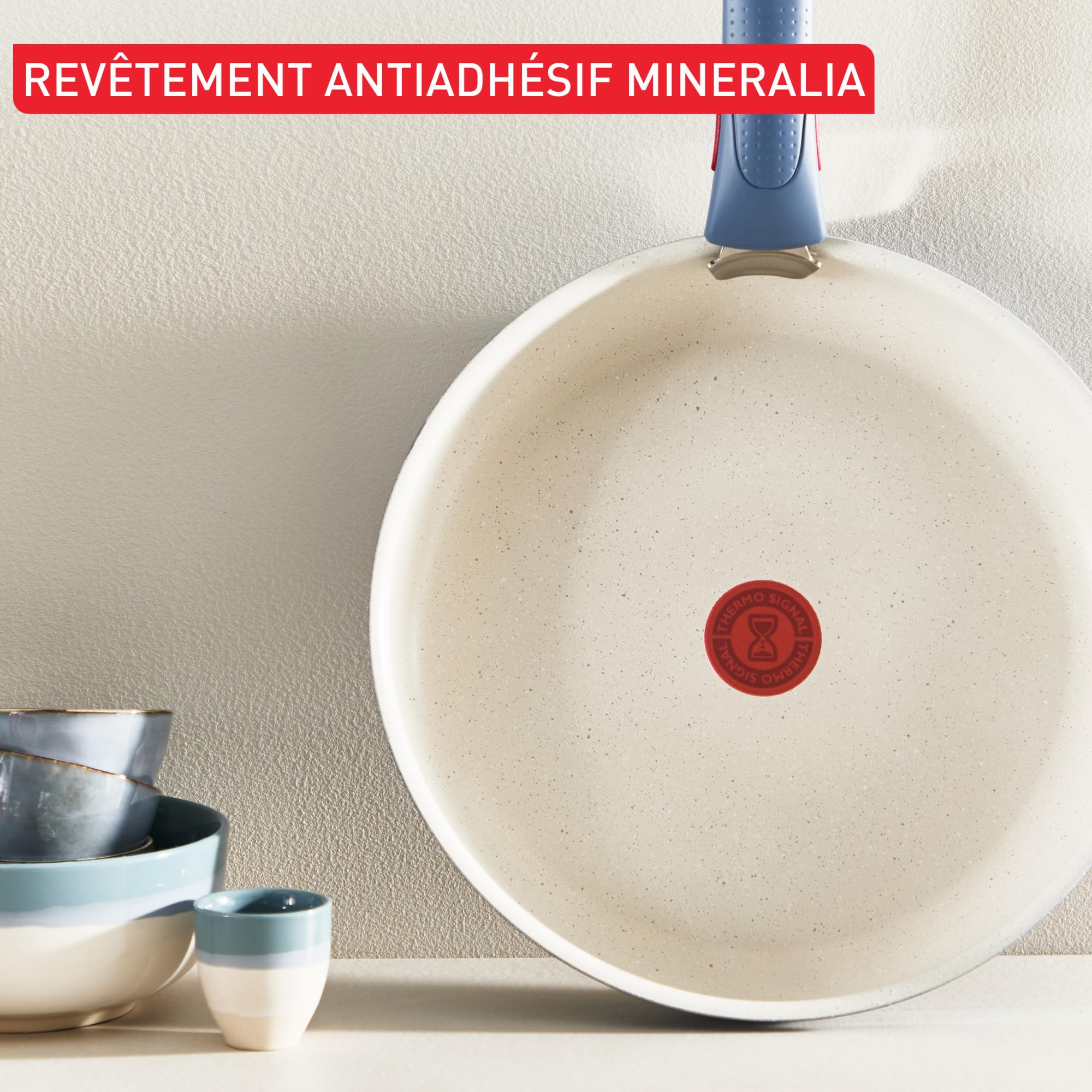 Tefal Ingenio Serenity, Batterie de cuisine 4pièces, Revêtement antiadhésif, Poignée amovible sécurisée, Design empilable, BLUE CALM