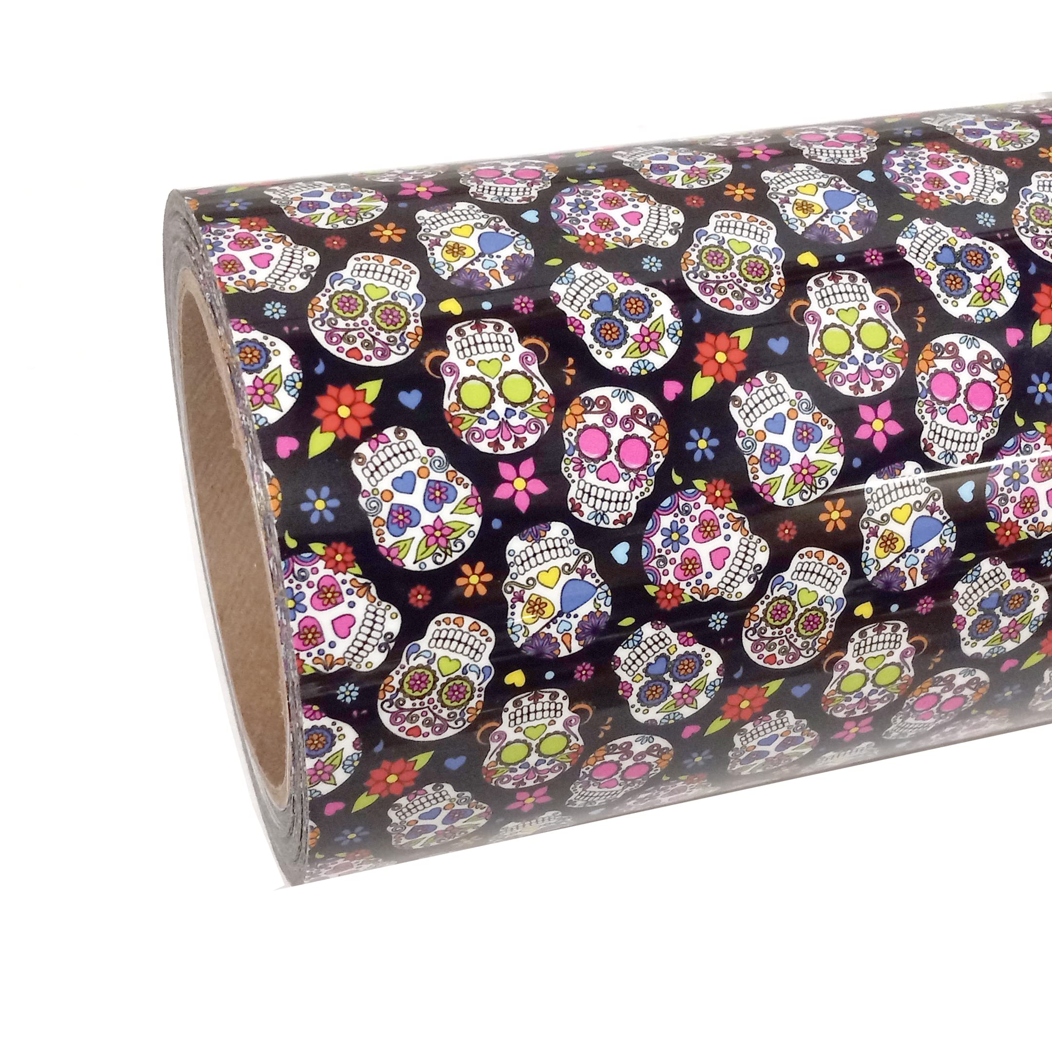 Thermoflex Fashion Patterns 12" Roll, Iron on Heat Transfer Vinyl Roll, HTV (Sugar Skulls, 5 Feet)