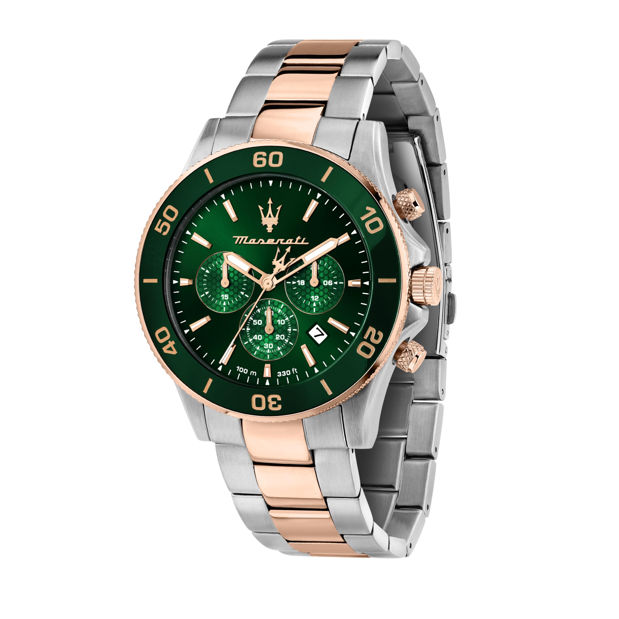 Maserati Stainless Steel Lifestyle Date Chronograph Analog Dial Color Green Mens Analogue Watch - R8873600004, Band Color:Two-Tone (B0CC2FTXNS) Amazon Price History, Amazon Price Tracker