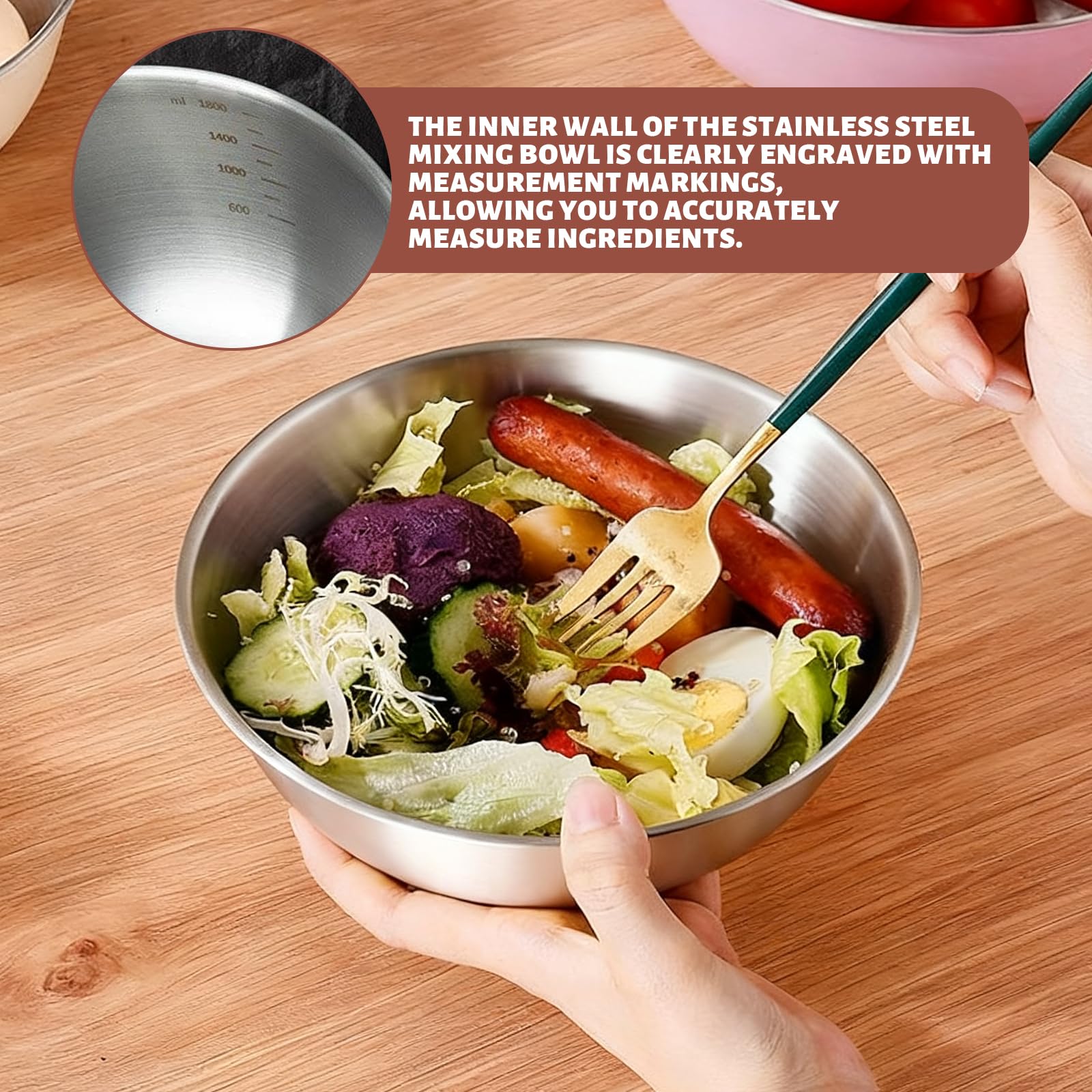 6 Pezzi Ciotole Acciaio Inox Cucina Ø 17cm Ciotola Insalata, Mixing Bowl Set per Ciotola di Cereali, Salse, Snack, Mescolare - Lavabili in Lavastoviglie