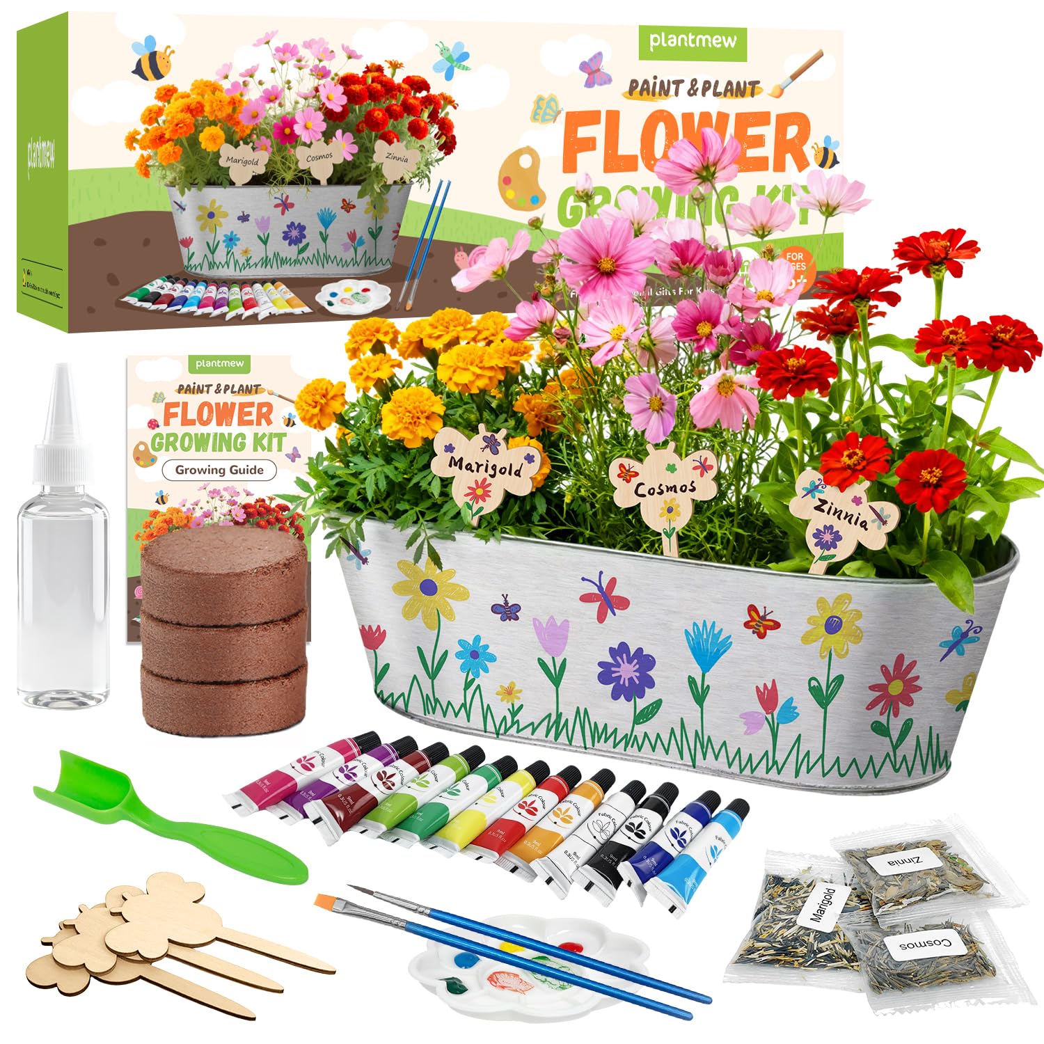 PLANTMEW Paint & Plant Flower Growing Kit for Kids - Fun Kids Gardening Set - Unique Birthday, Crafts & Arts, Gardening Gifts for Girls & Boys, Ages 5, 6, 7, 8-12 Years Old, Easter Gifts for Girls