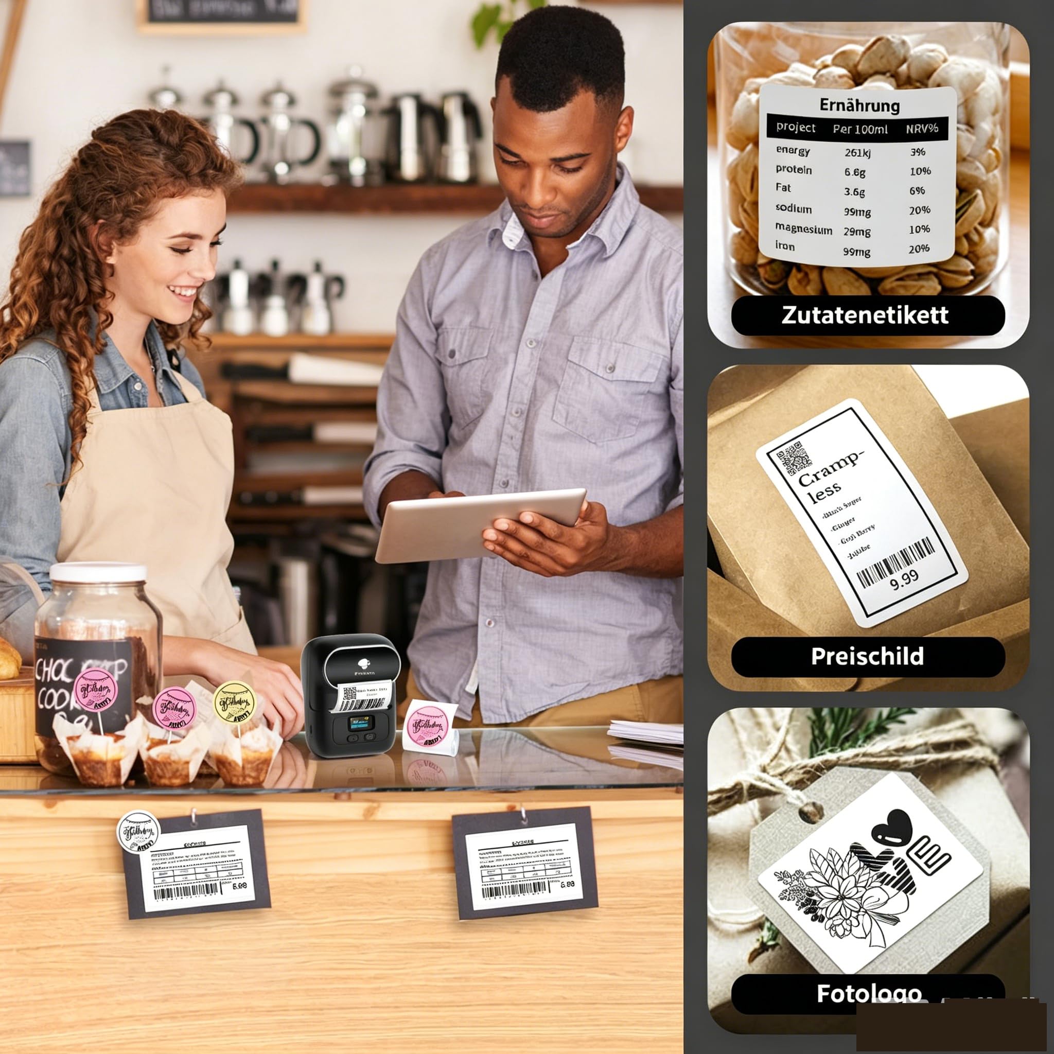 Phomemo M110 Etikettendrucker, Bluetooth Etikettendrucker Selbstklebend für Barcode, Einzelhandel, Büro, Schule, Tragbarer Label Printer Kompatibel mit Telefonen und PC-System, Schwarz