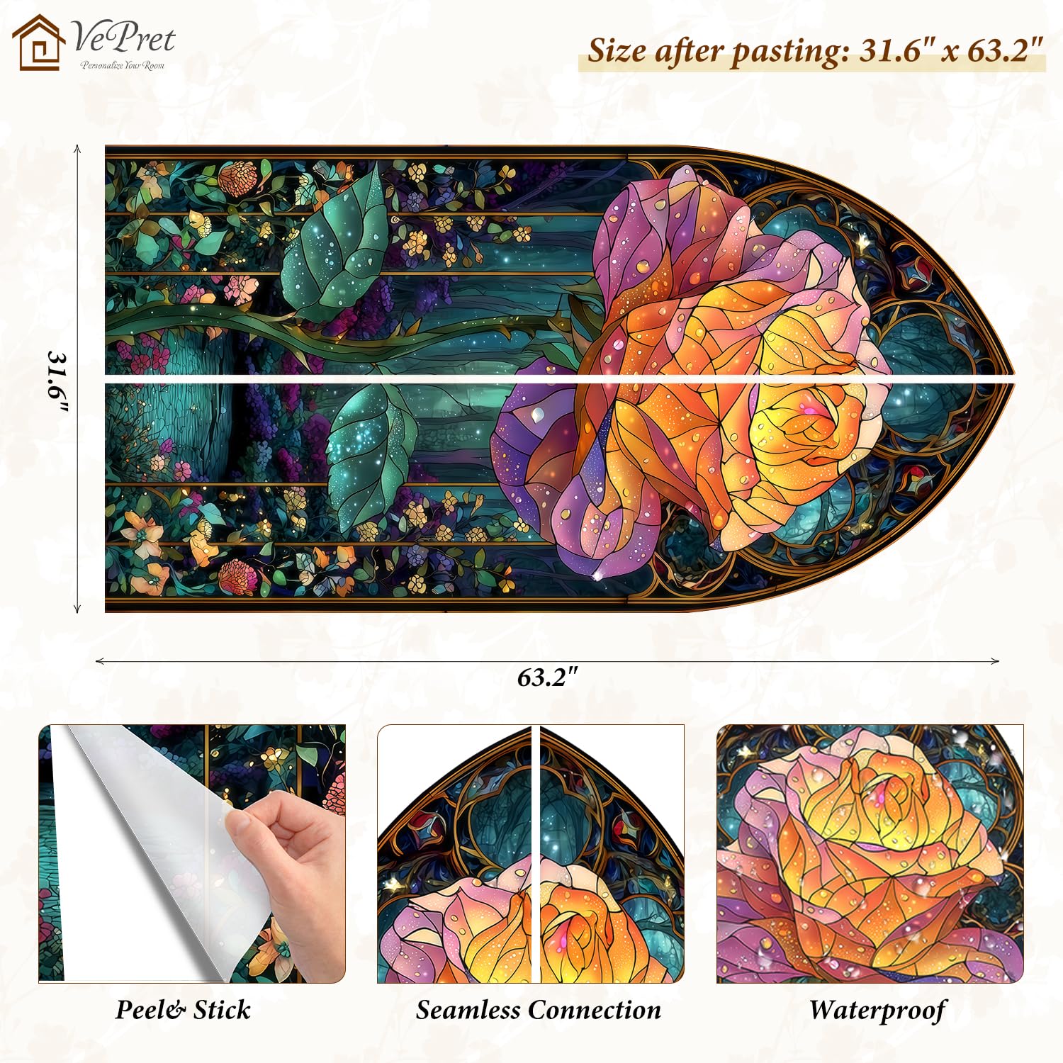 VePret Large Flower Arch Wall Decals Peel and Stick, Floral Rose Fabric Wall Stickers - Image 3