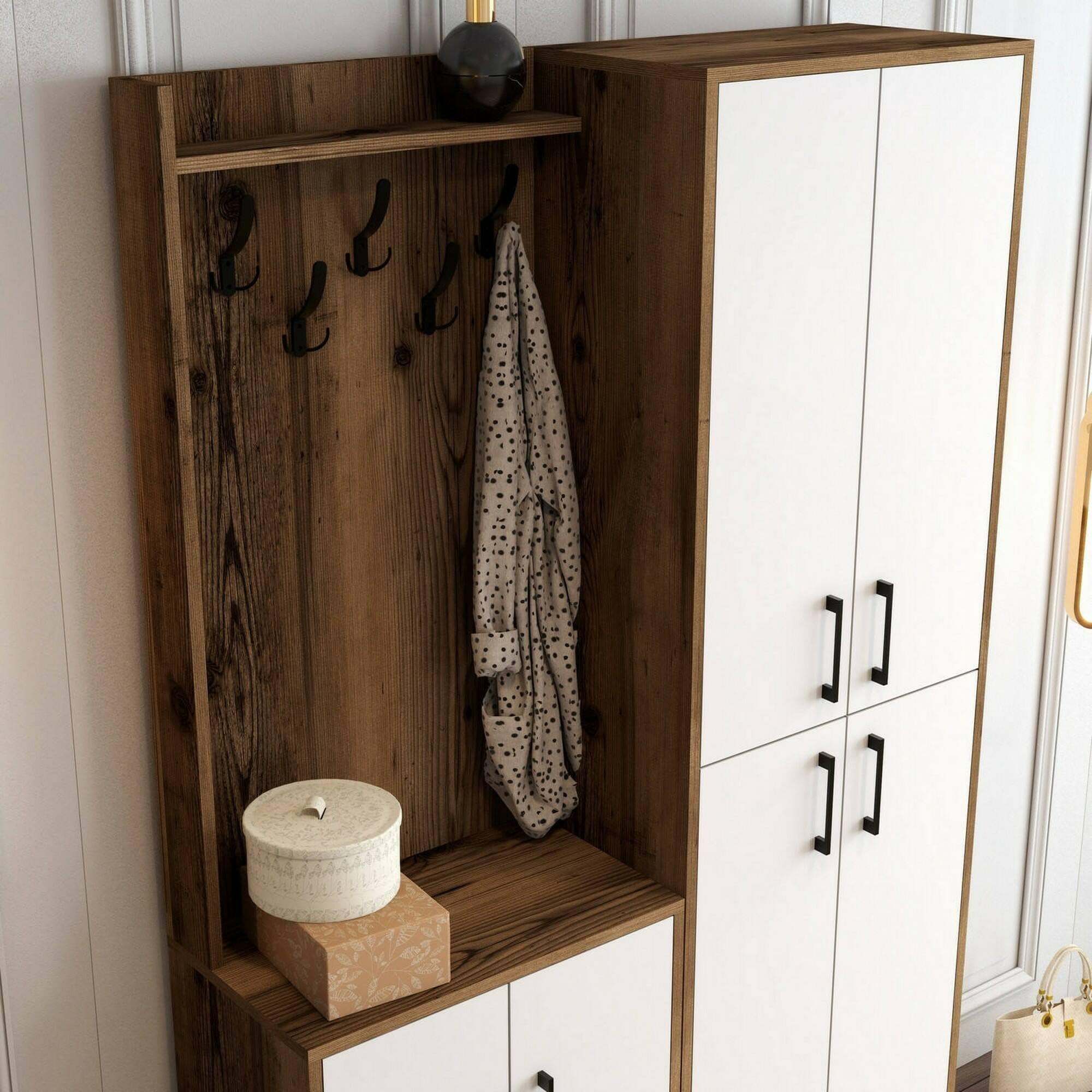 Mobile Da Ingresso Australis Dmora - Entratina Appendiabiti, 114x38x180 Cm, Quercia/Bianco - Foto 2