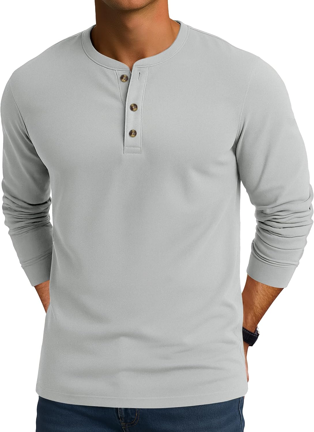 Cotrasen Mens Henley Shirts Cotton Long Sleeve Shirts 3 Button Tops Fashion Casual Basic Tee