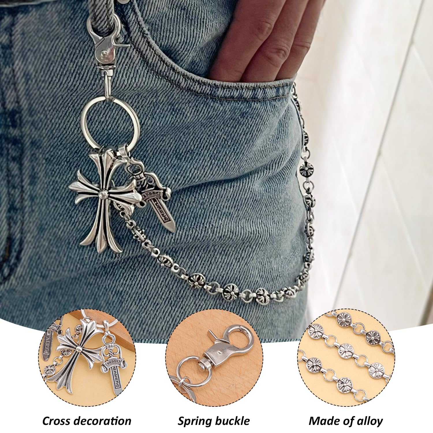 1 Cadena De Pantalón Espada Y 1 Pasador De Cintura, Pasador Cruzado De Tendencia Retro, Accesorios De Estilo Hip-Hop, Accesorios De Ropa De Fiesta.