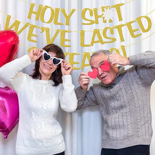 Miniatura 5 de Cartel de Holy Shit We Lasted 20 Years - Decoración divertida para él, su marido, esposa, padres, pre-encordado, purpurina dorada