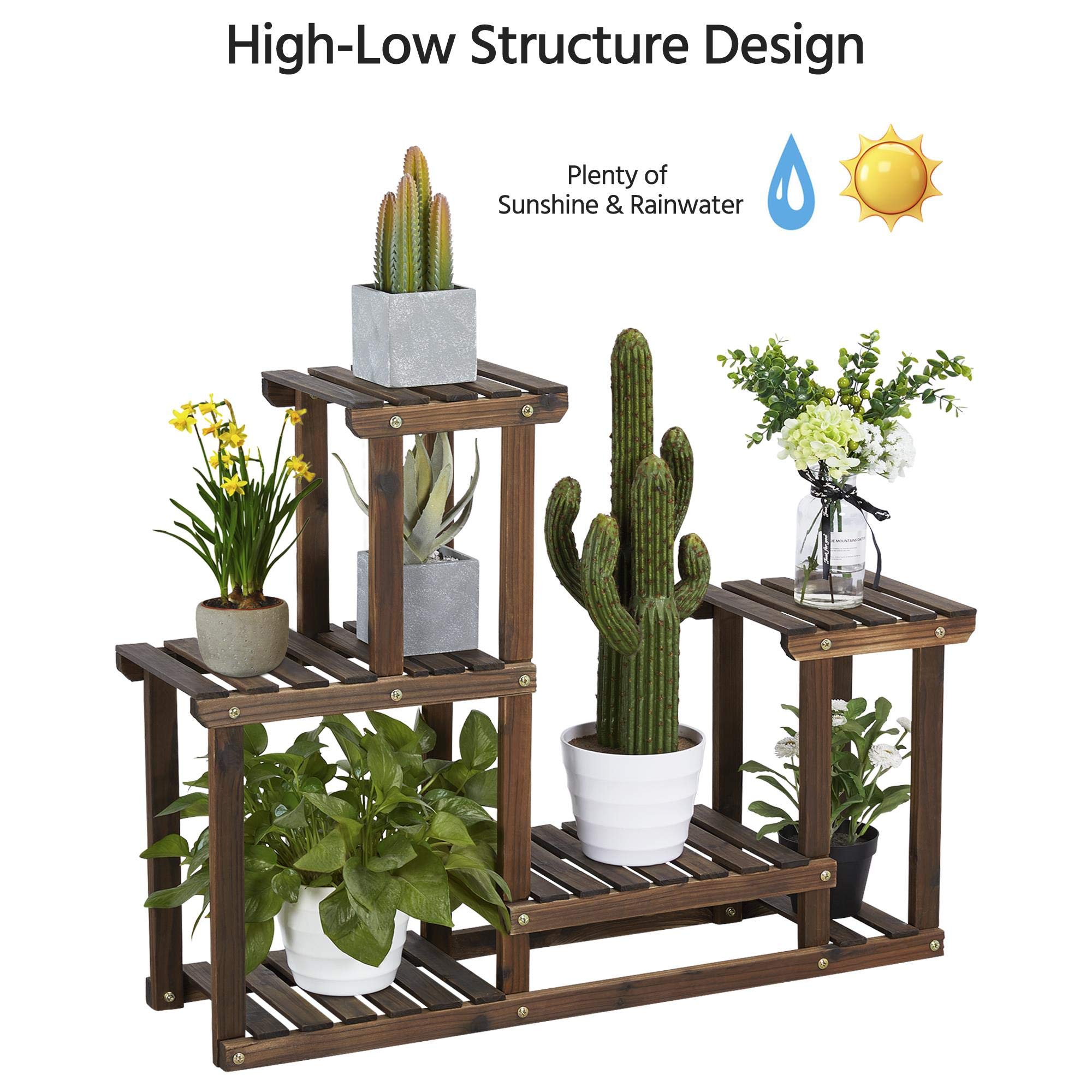 Yaheetech Pflanzenregal Holz, Blumenregal mit 4 Ebenen, Blumenständer Garten, Pflanzentreppe mehrstöckig, für Indoor Balkon Wohzimmer Outdoor Dekor 95x25x73 cm