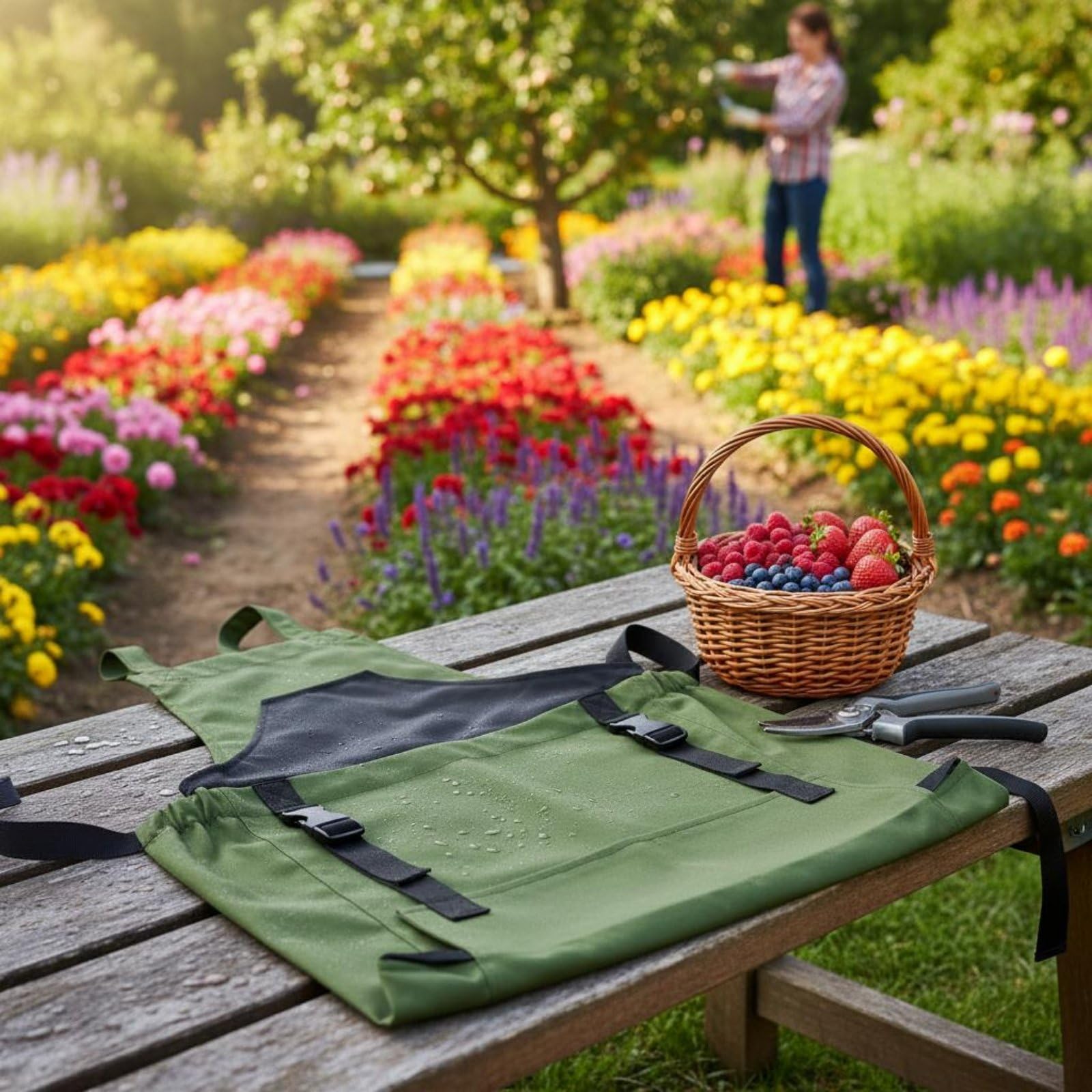 Tablier Imperméable Tablier de Tablier de Jardinage Tablier de Travail avec Poche Spacieuse pour Fruits Baies et Légumes en Toile Respirante à Sangles