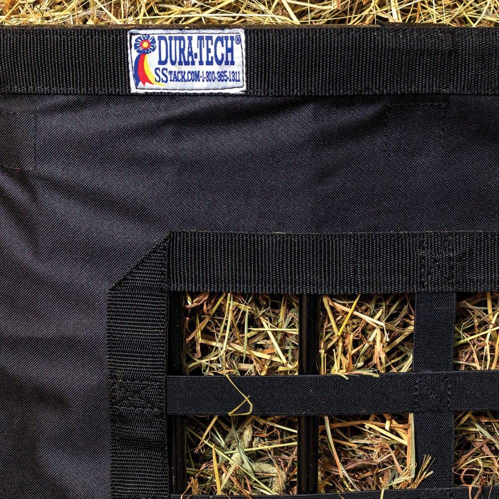 Dura-Tech Slow Feed Attachment Corner Floor Hay Rack Cover | Color Black |Transforms Hay Racks into Slow Feeders | Durable Design | Sawdust Blocker | Elastic Webbing for Easy Feed Access
