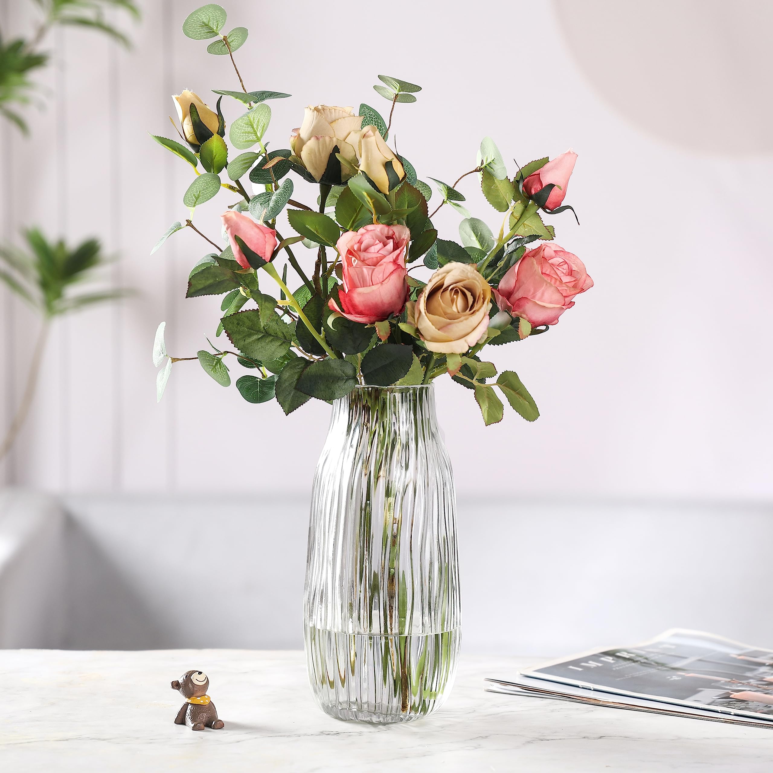 JAKY-Global Clear Tall Vase,Large Clear Vases for Flowers,H-31cm Simple Striped Design for Home Floor Decor,Farmhouse Decor - Image 3