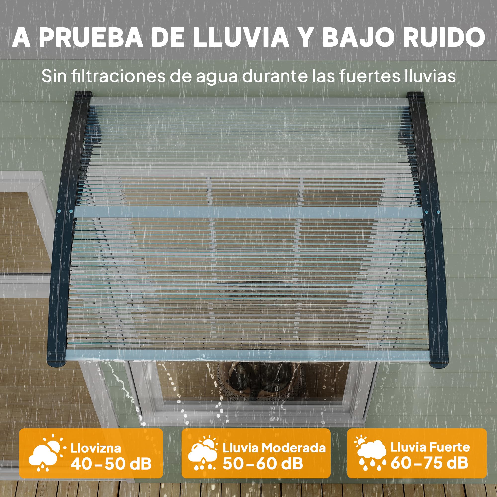 Outsunny Marquesinas Exterior para Puertas y Ventanas 75x100 cm Tejadillo de Protección contra Sol y Lluvia con Soporte de Aleación de Aluminio Transparente