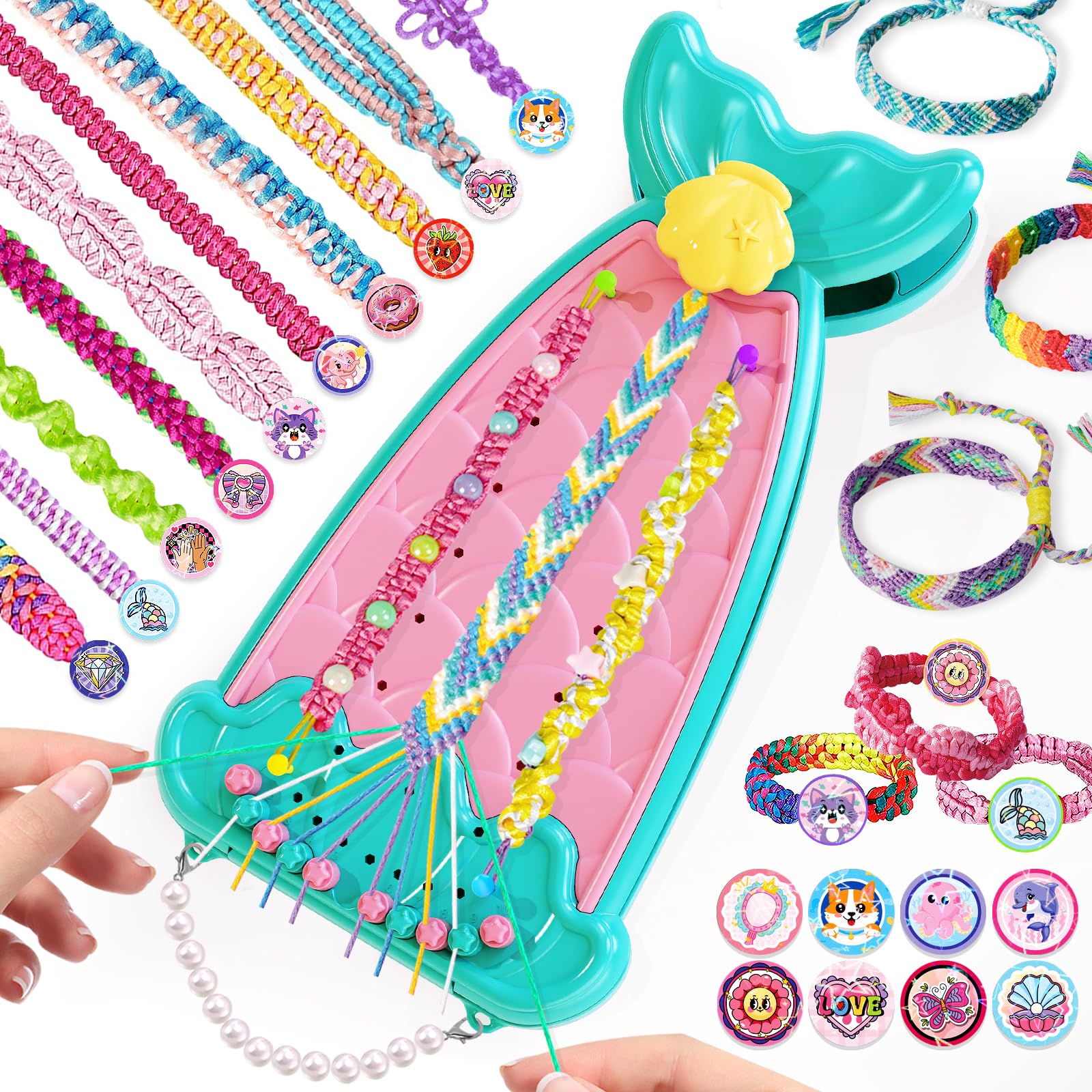 Euclidean Cube Bracelet Making Kit for Girls, 2 in 1 Fishtail Shape DIY Jewellery Making Kit, Arts and Crafts for Kids Age 6-12, Birthday Gift for 6 7 8 9 10 11 12 Years Old Girls (Cyan)