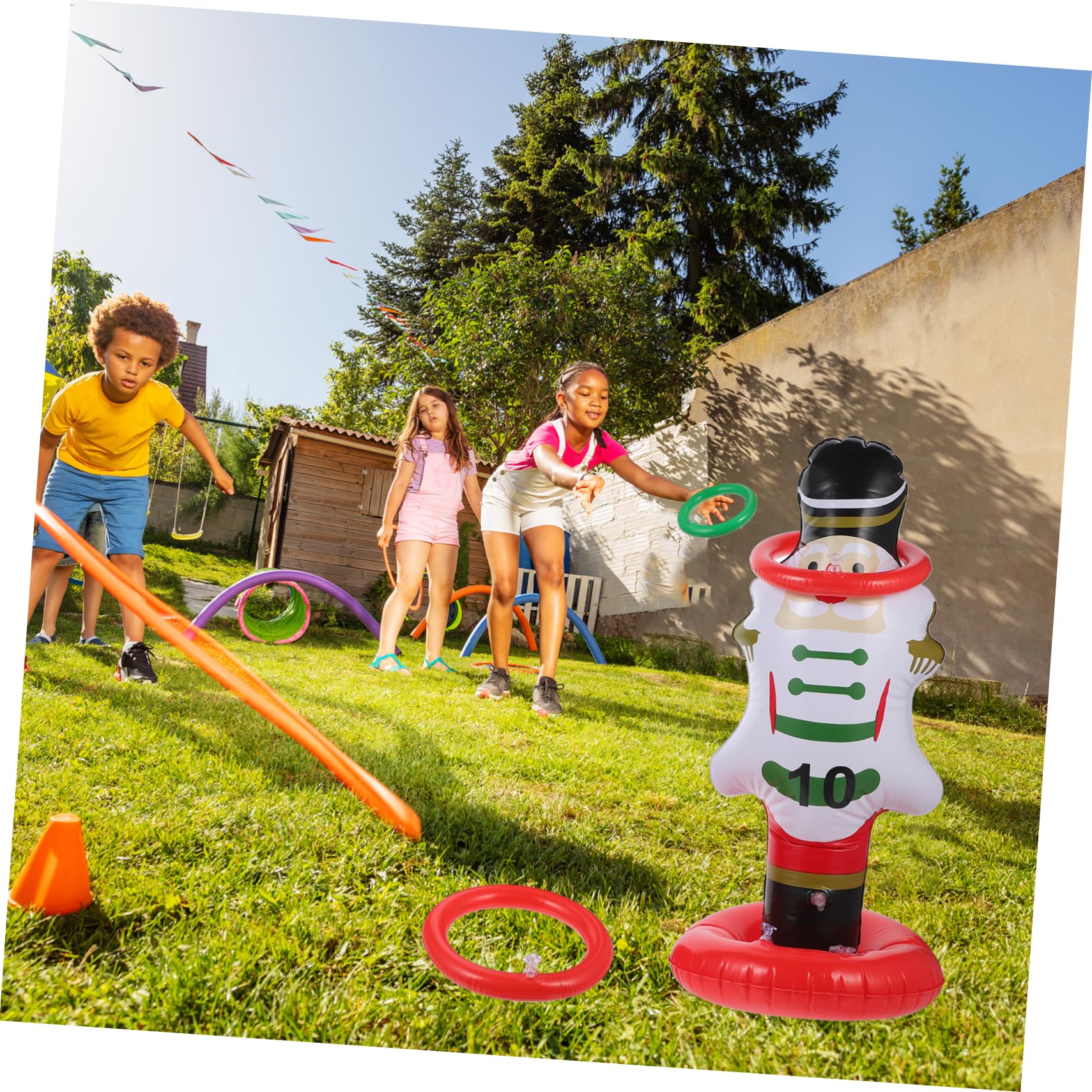 balacoo Inflatable Christmas Ring Toss Game for Party 15pcs Nutcrackers Toss Games Stable Base Random Style