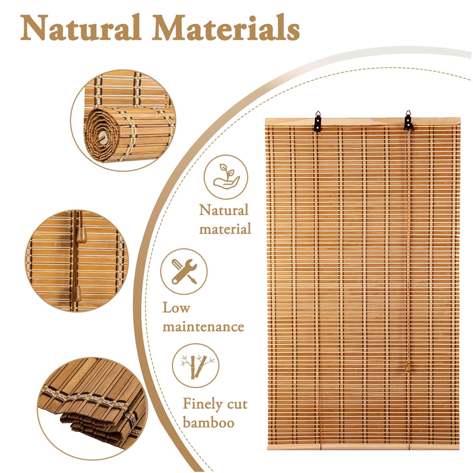 Store à Rouleau en Bambou Naturel,Stores Bambou,Store Venitien Bois,Store Enrouleur Exterieur,Store Fenetre Occultant,75% Protection Solaire Intimité Écran,Respirant/écologique (80x160cm/32x63in)